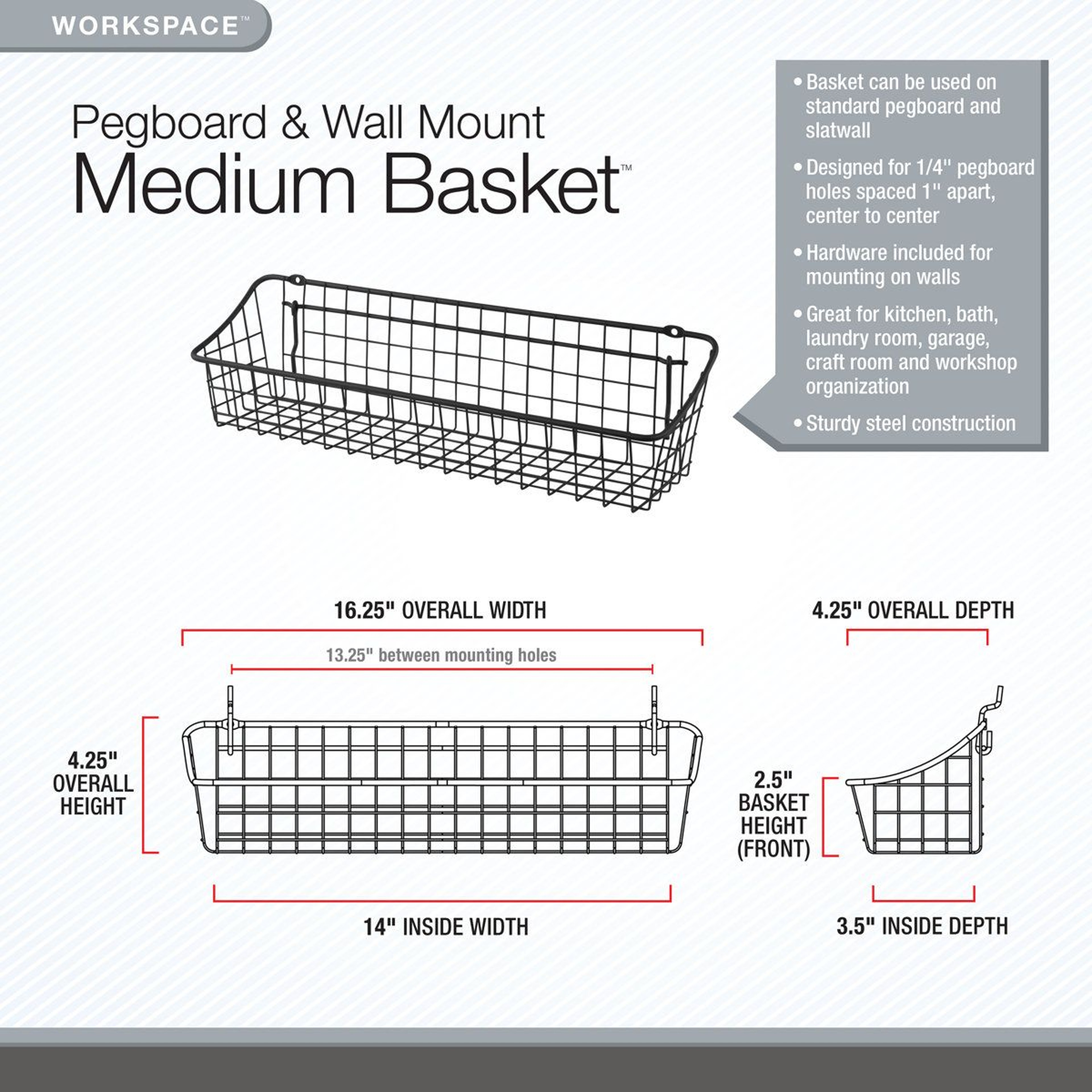 Risingsun Heavy Duty Steel Pegboard Basket And Storage Bin 7