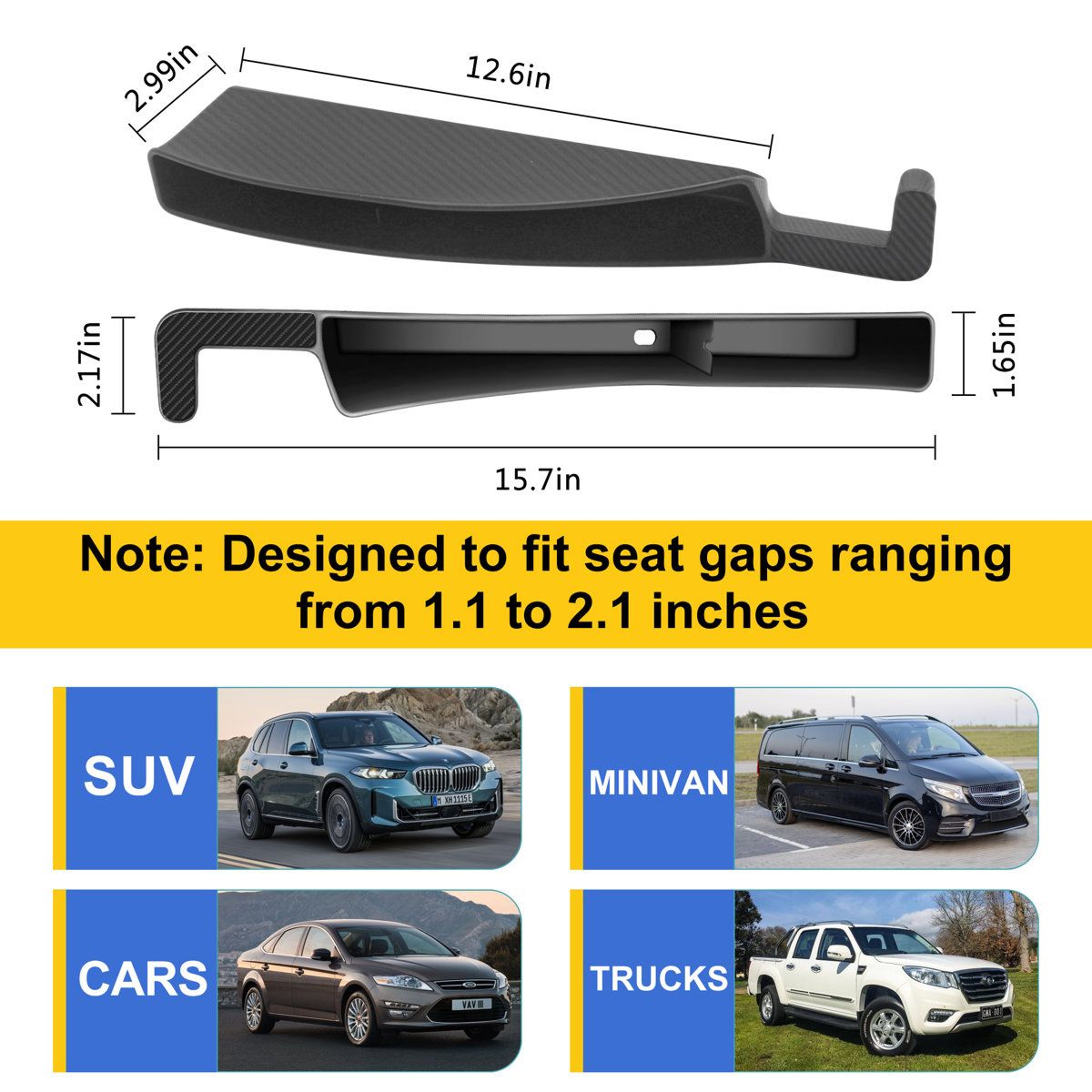 2 PCS Black Car Seat Gap Filler Organizer Universal Car Storage Box 5