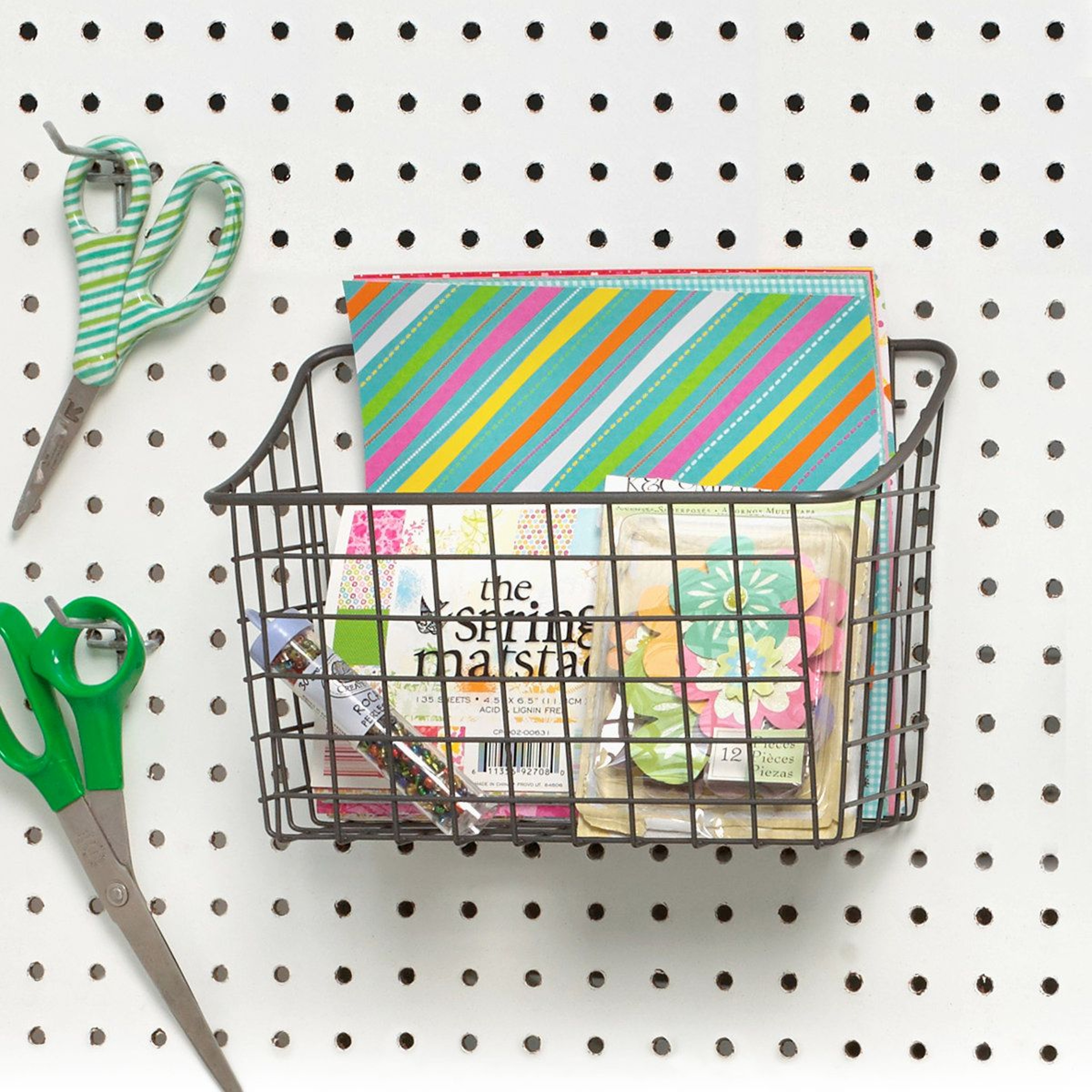 Heavy Duty Wire Pegboard Storage Basket Wall Mount Organizer 6