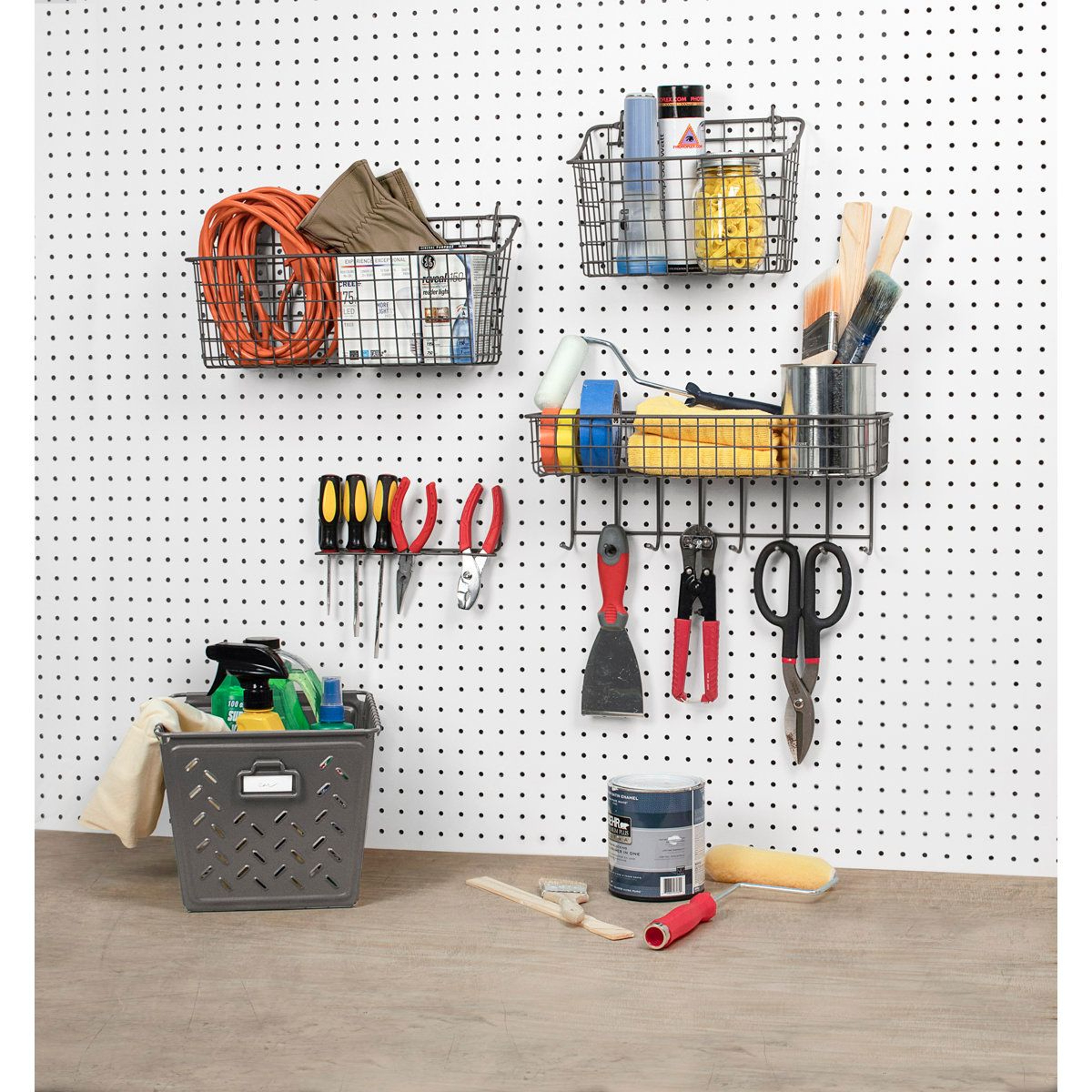 Heavy Duty Wire Pegboard Storage Basket Wall Mount Organizer 9