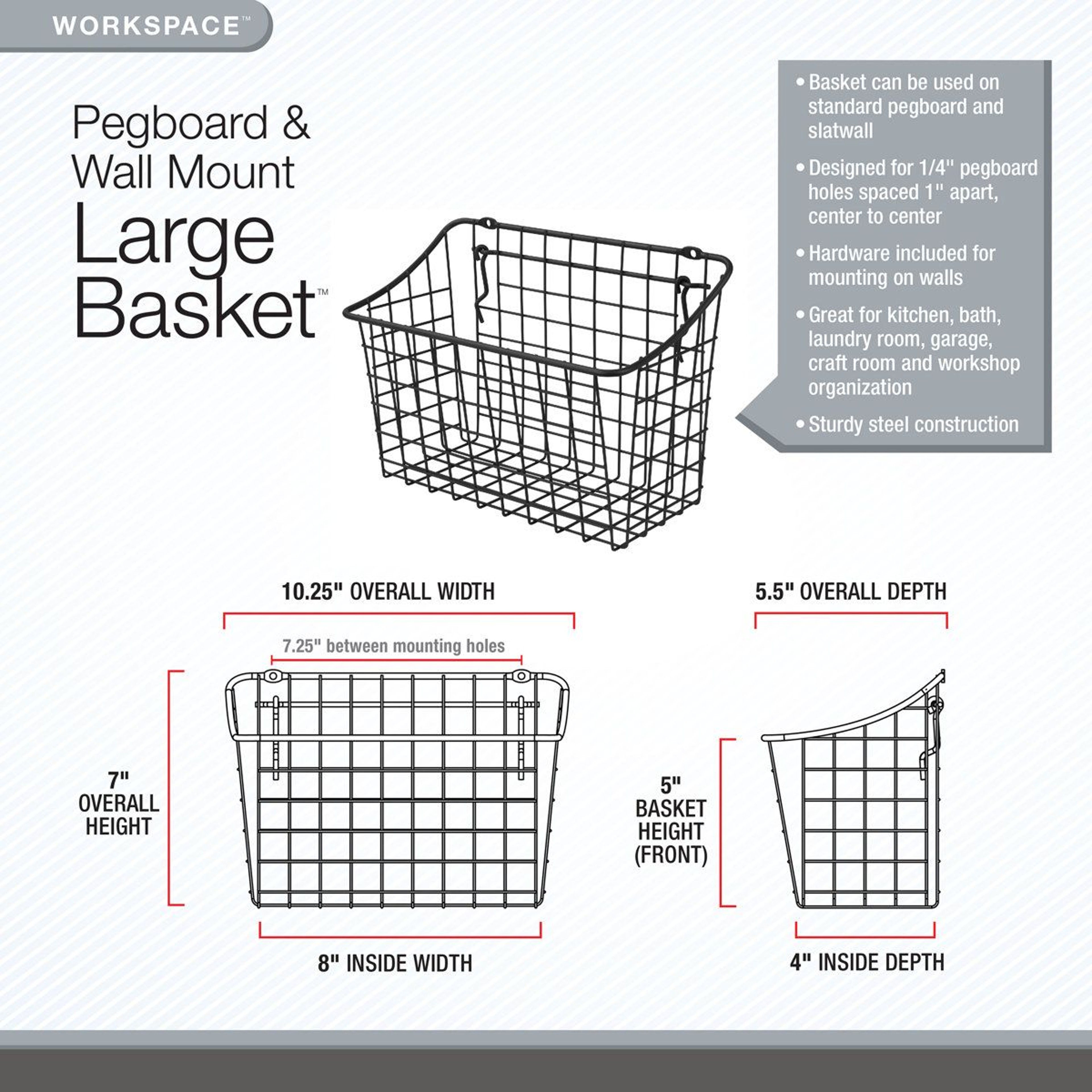 Heavy Duty Wire Pegboard Storage Basket Wall Mount Organizer 8
