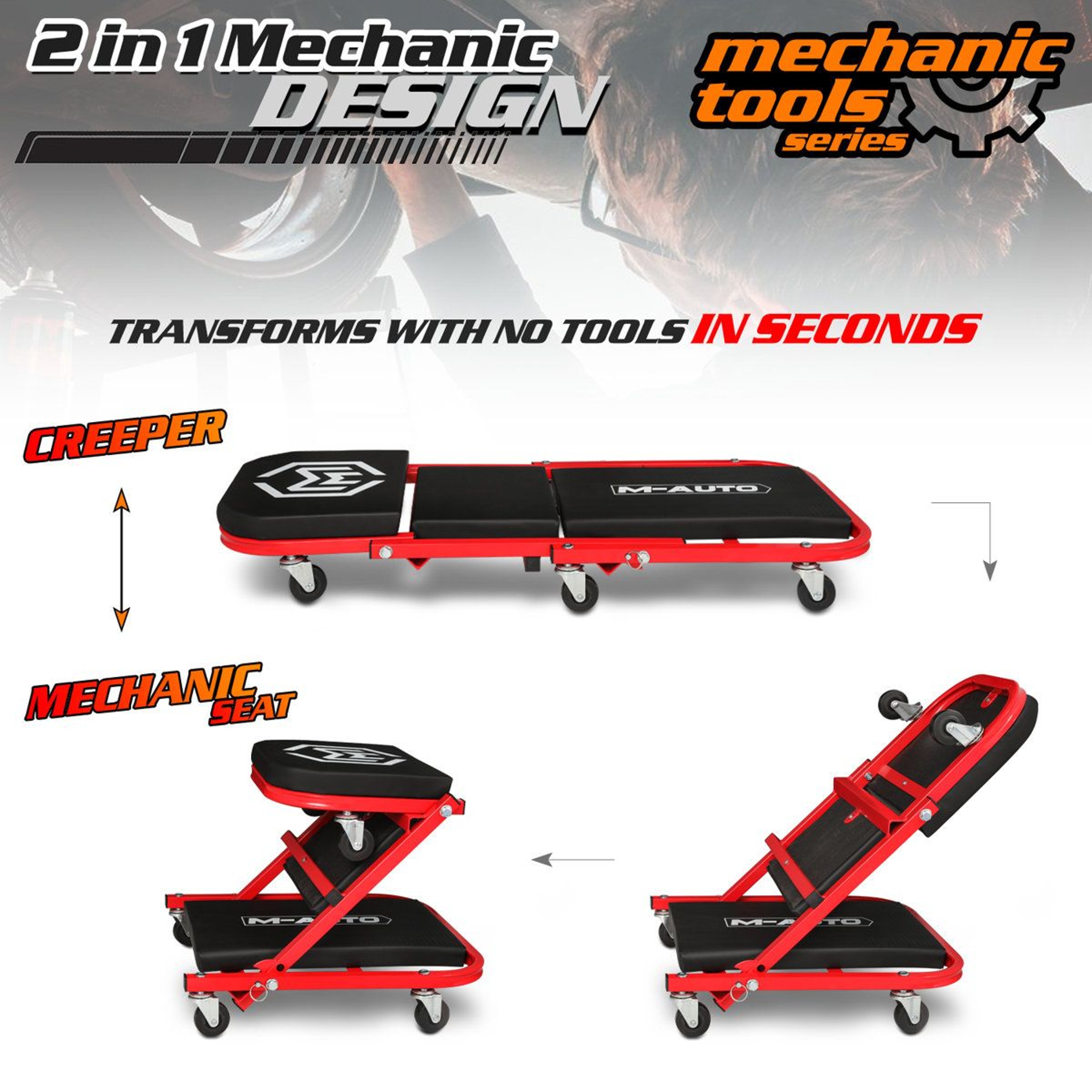 36 Inch 2 In 1 Folding Rolling Car Creeper Seat 5