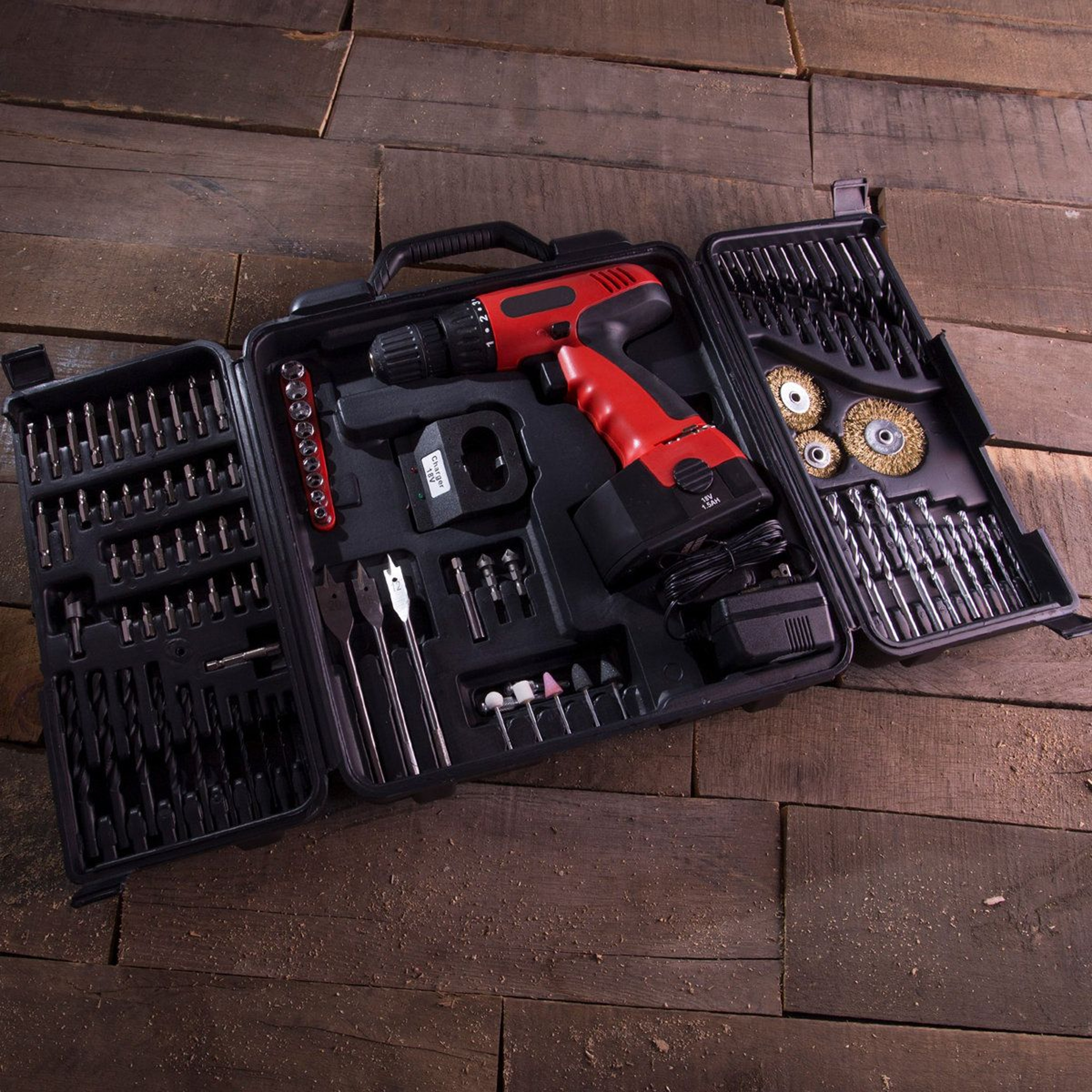 89 Piece Cordless Power Drill Set Red 3