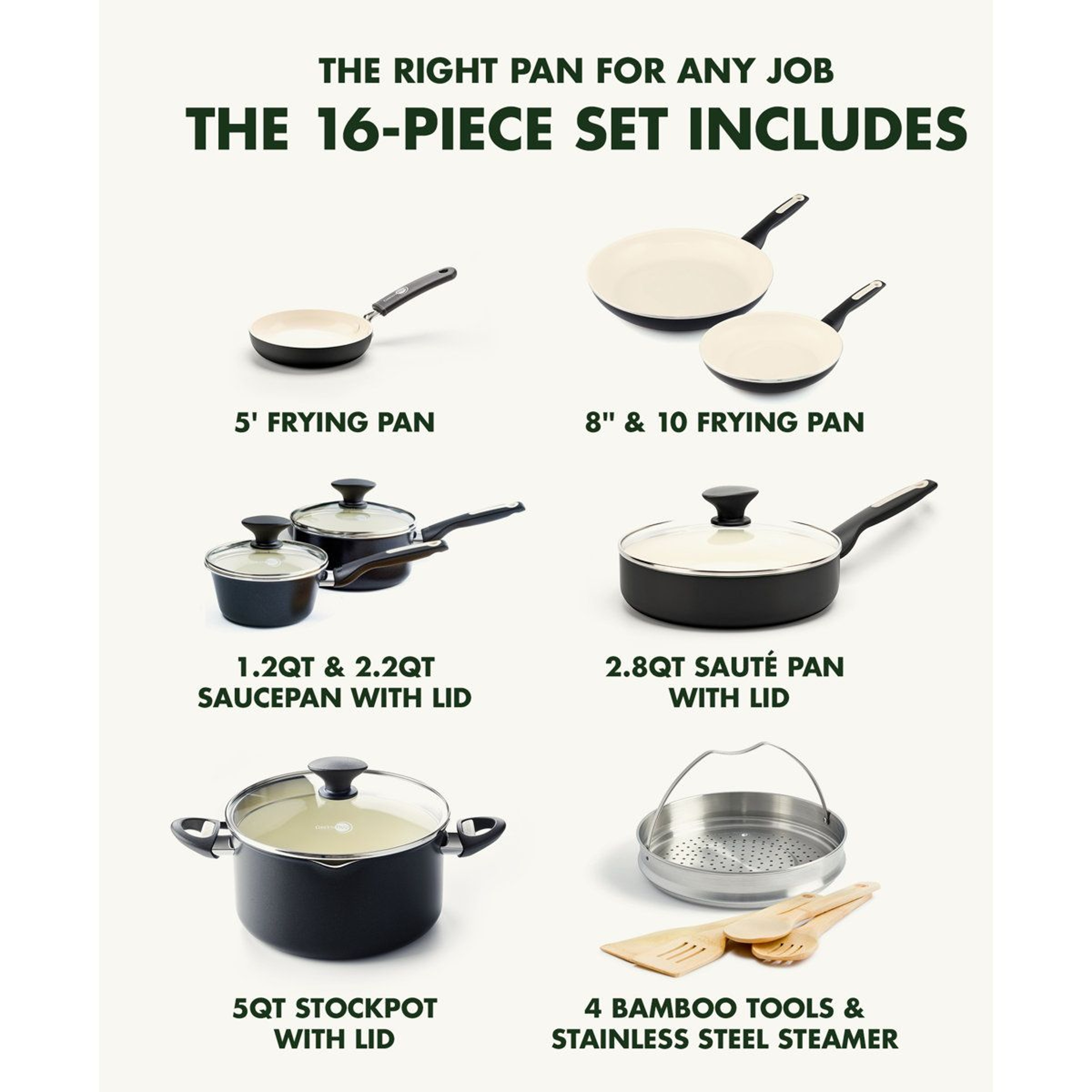 16 Piece Ceramic Nonstick Cookware Set PFAS Free Pots And Pans 8