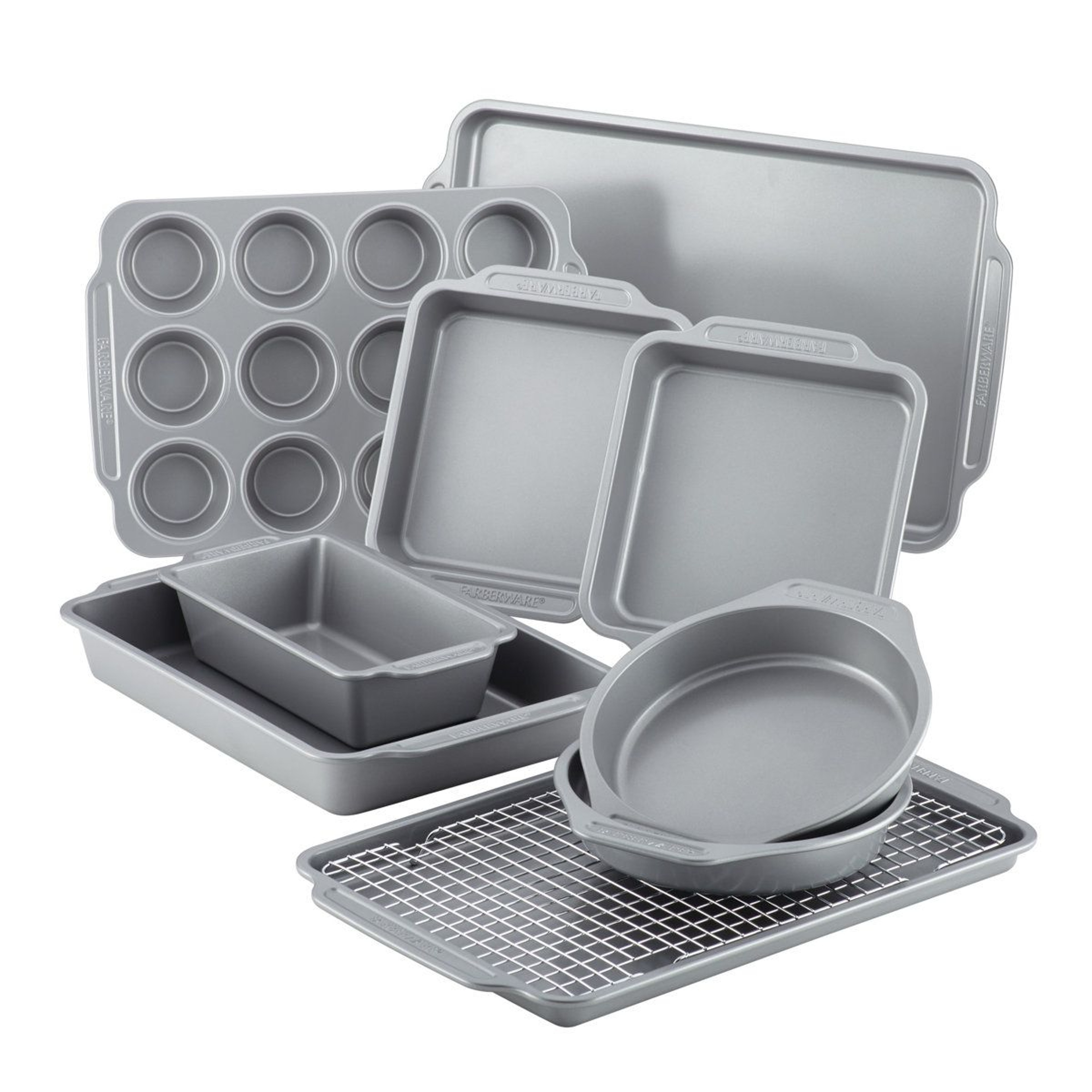 10 Piece Nonstick Bakeware Set With Cooling Rack And Steel Baking Pans 14