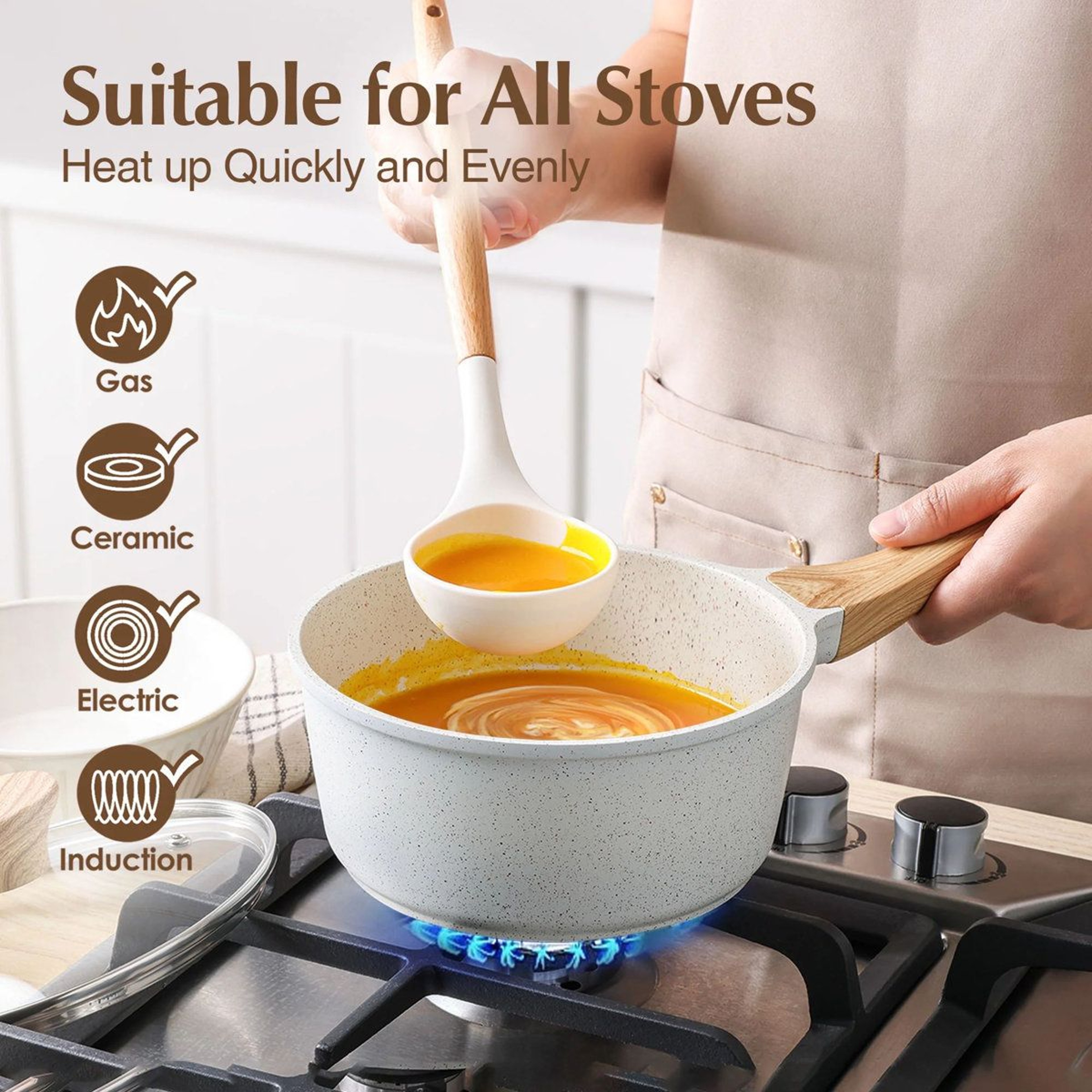 17 Piece Ceramic Cookware Set Nonstick Pots And Pans Induction Compatible Healthy Cooking Set 6