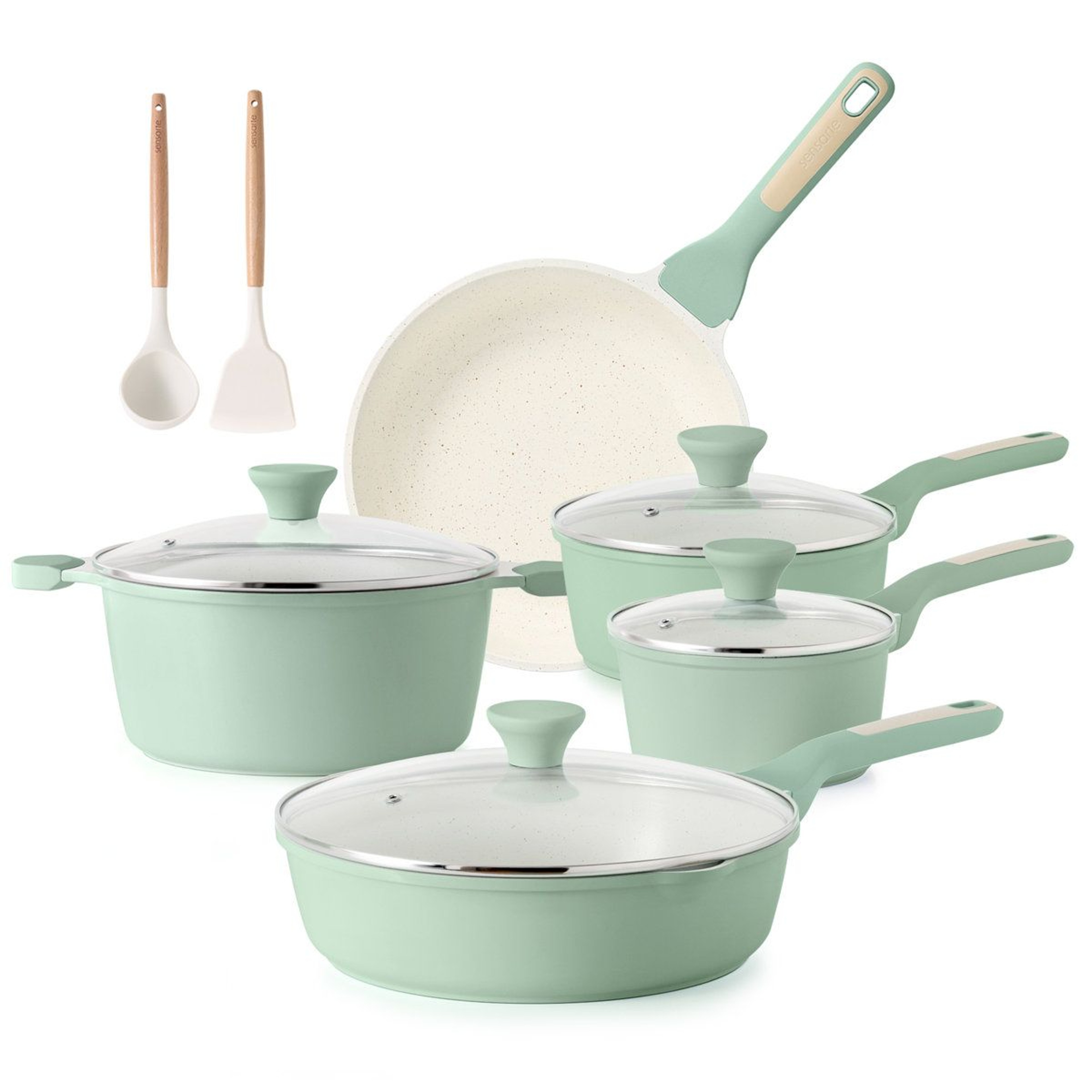 17 Piece Ceramic Cookware Set Nonstick Pots And Pans Induction Compatible Healthy Cooking Set 12