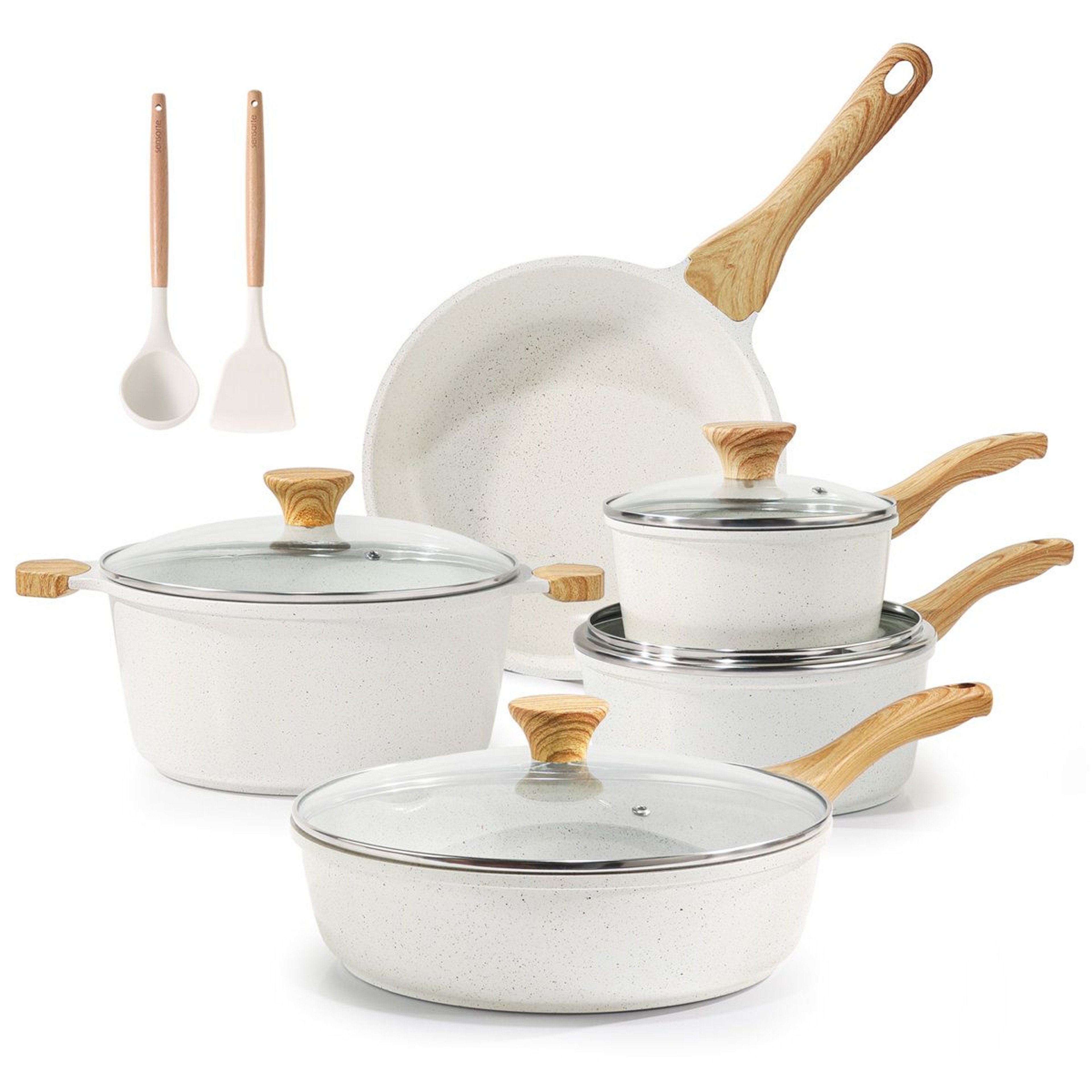 17 Piece Ceramic Cookware Set Nonstick Pots And Pans Induction Compatible Healthy Cooking Set 0