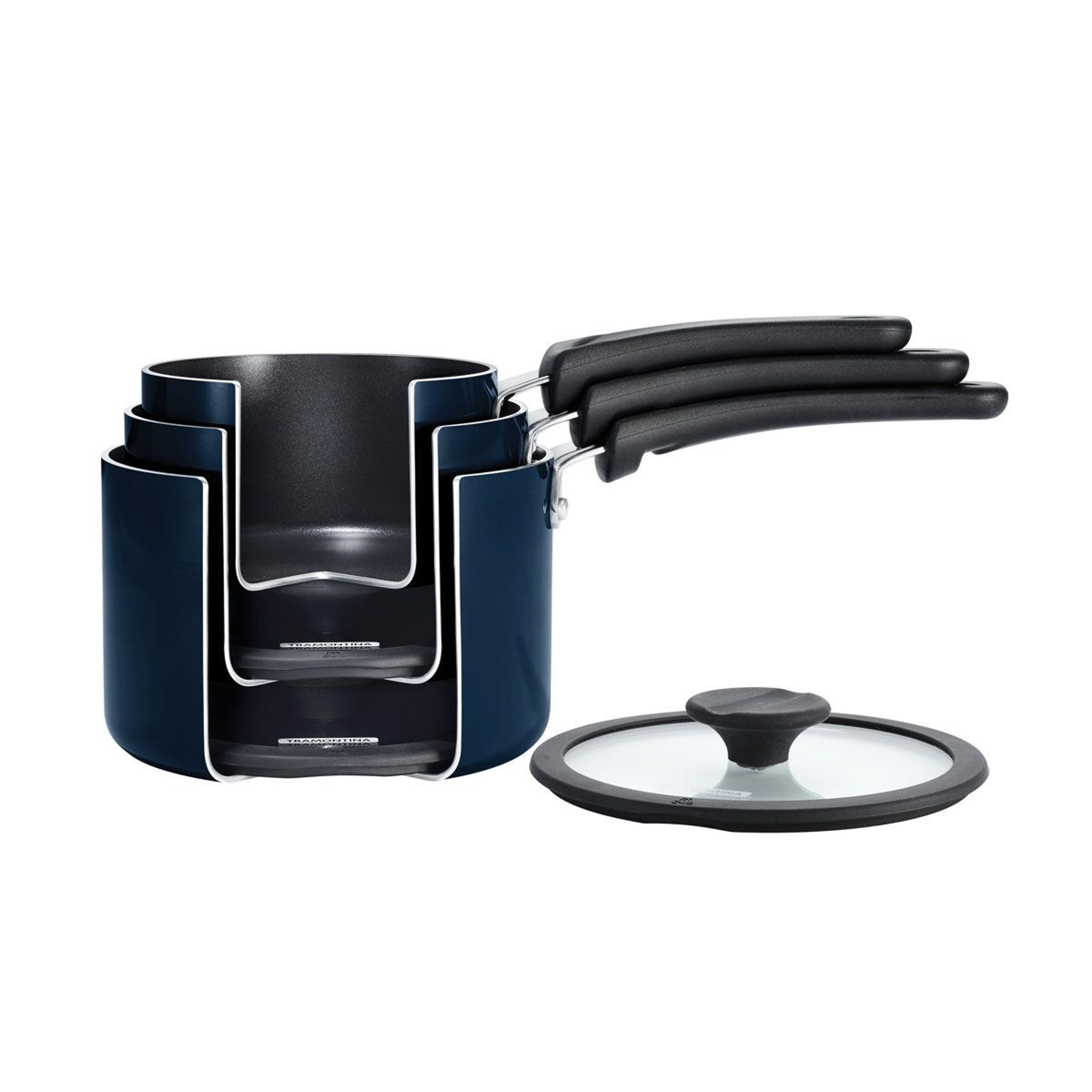 Space Saving 6 Piece Nonstick Saucepan Set With Glass Lids 1