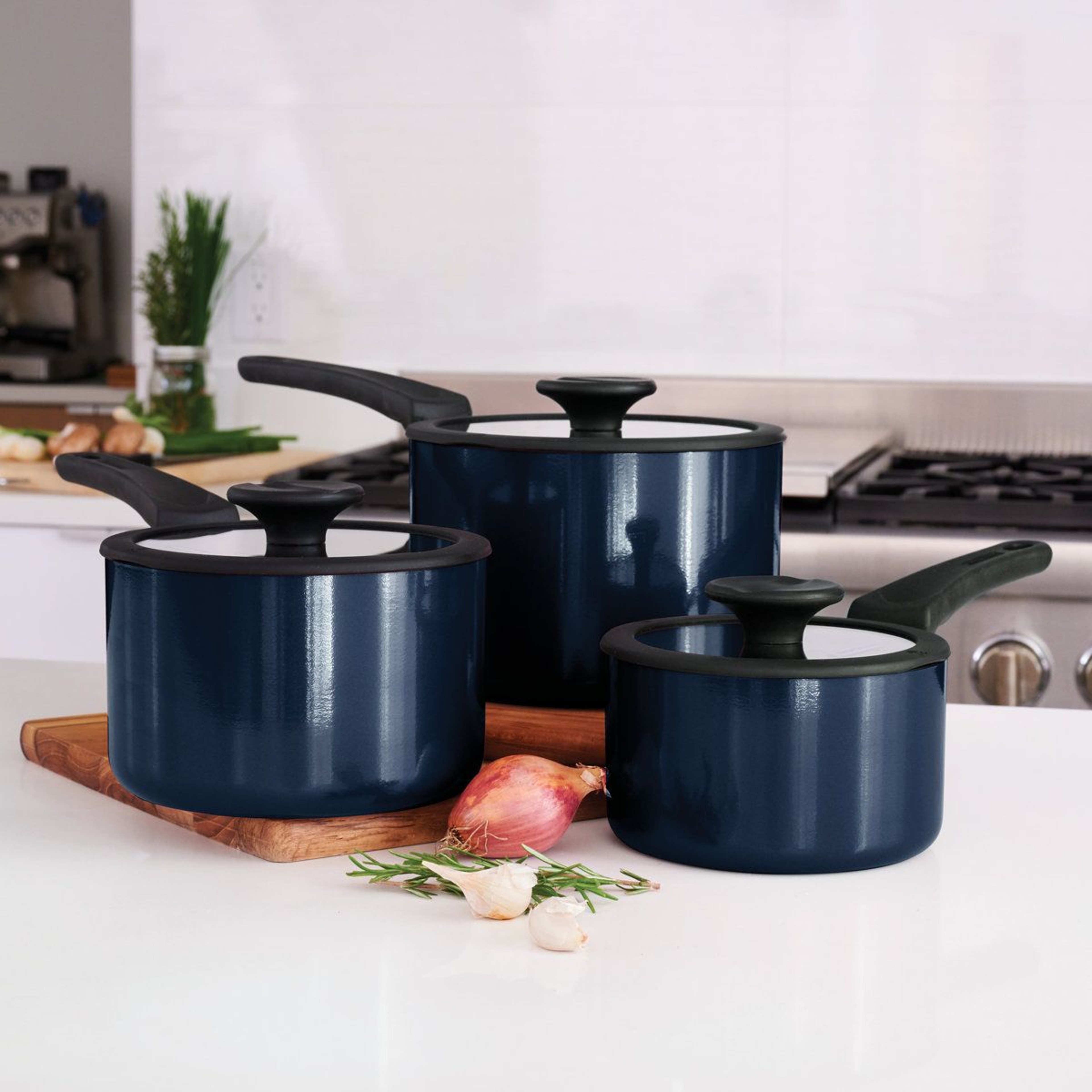 Space Saving 6 Piece Nonstick Saucepan Set With Glass Lids 14