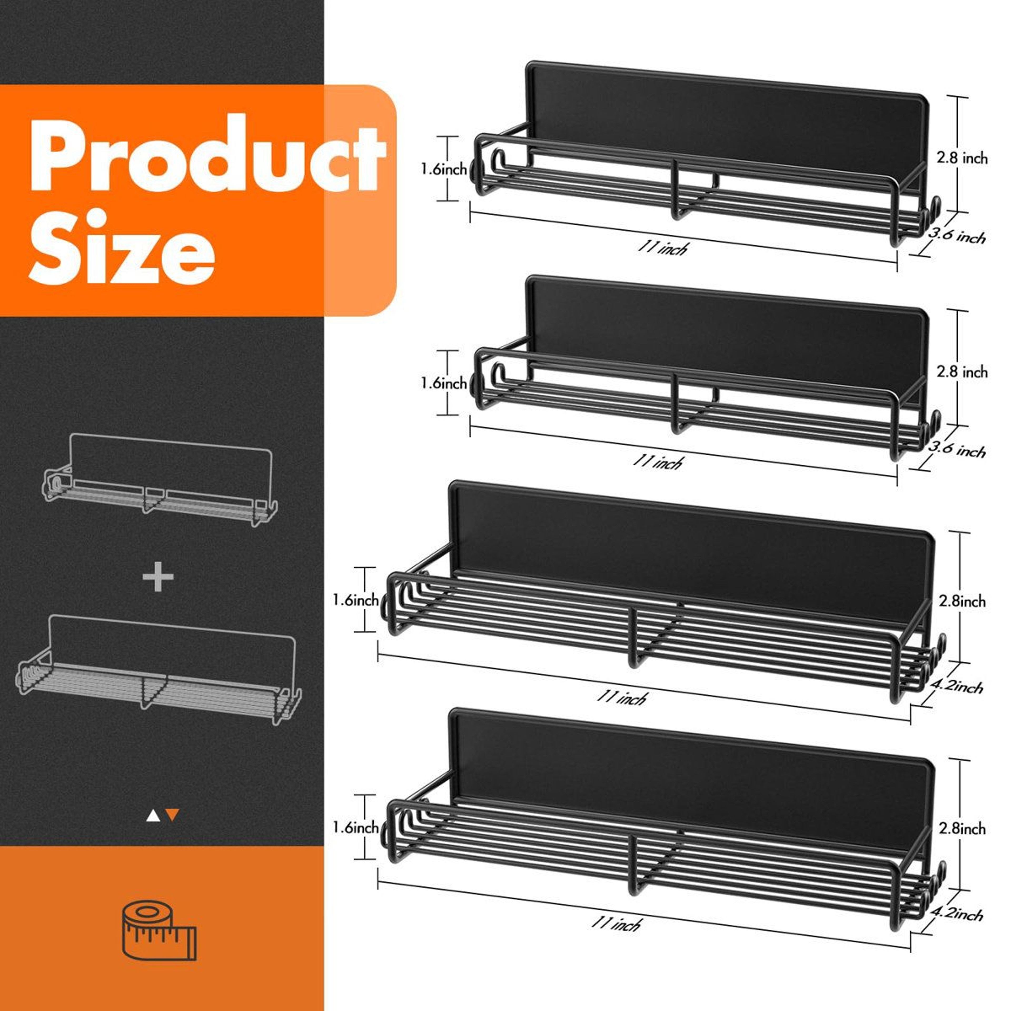 4 Pack Magnetic Spice Rack Refrigerator Organizer With Hooks 4