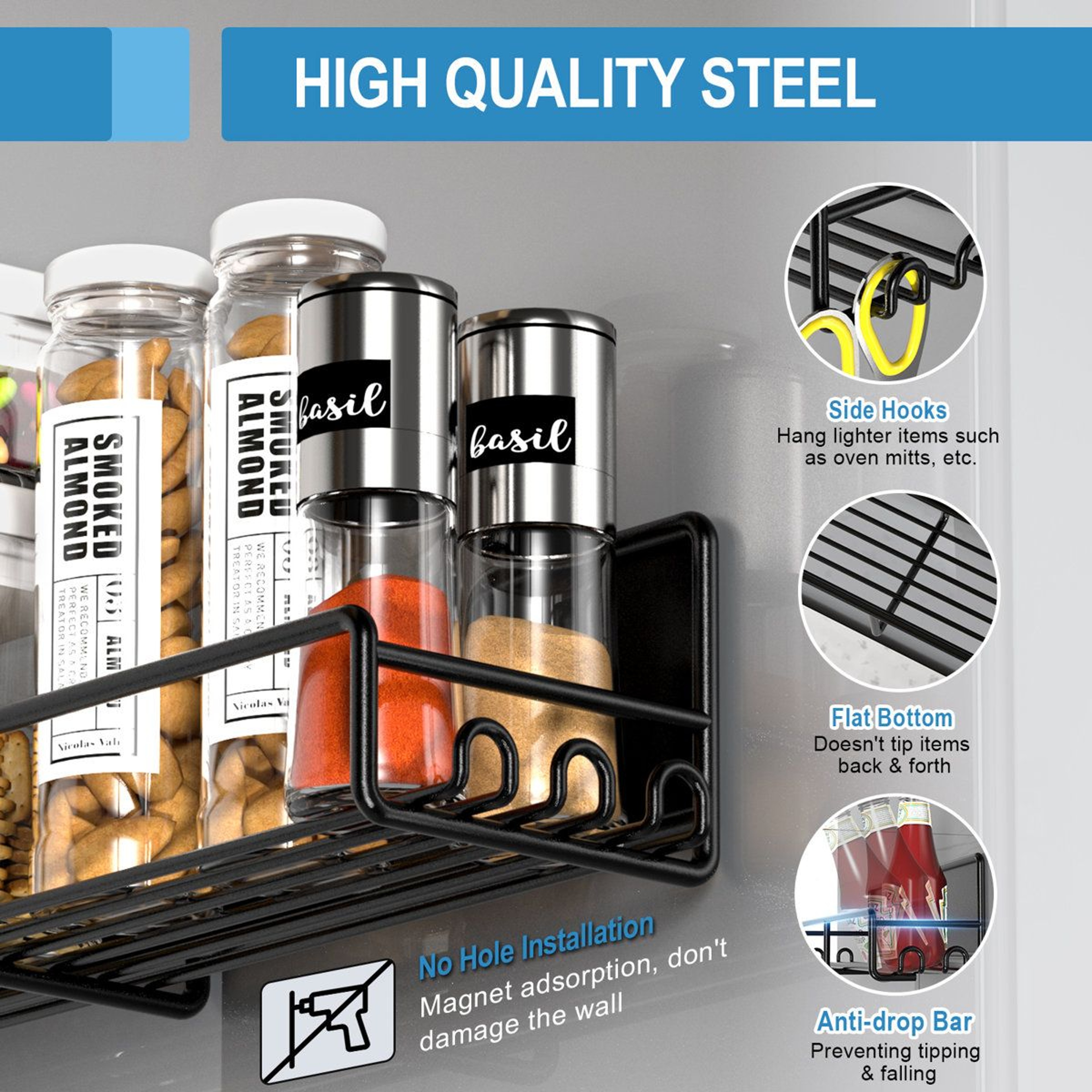 4 Pack Magnetic Spice Rack Refrigerator Organizer With Hooks 1