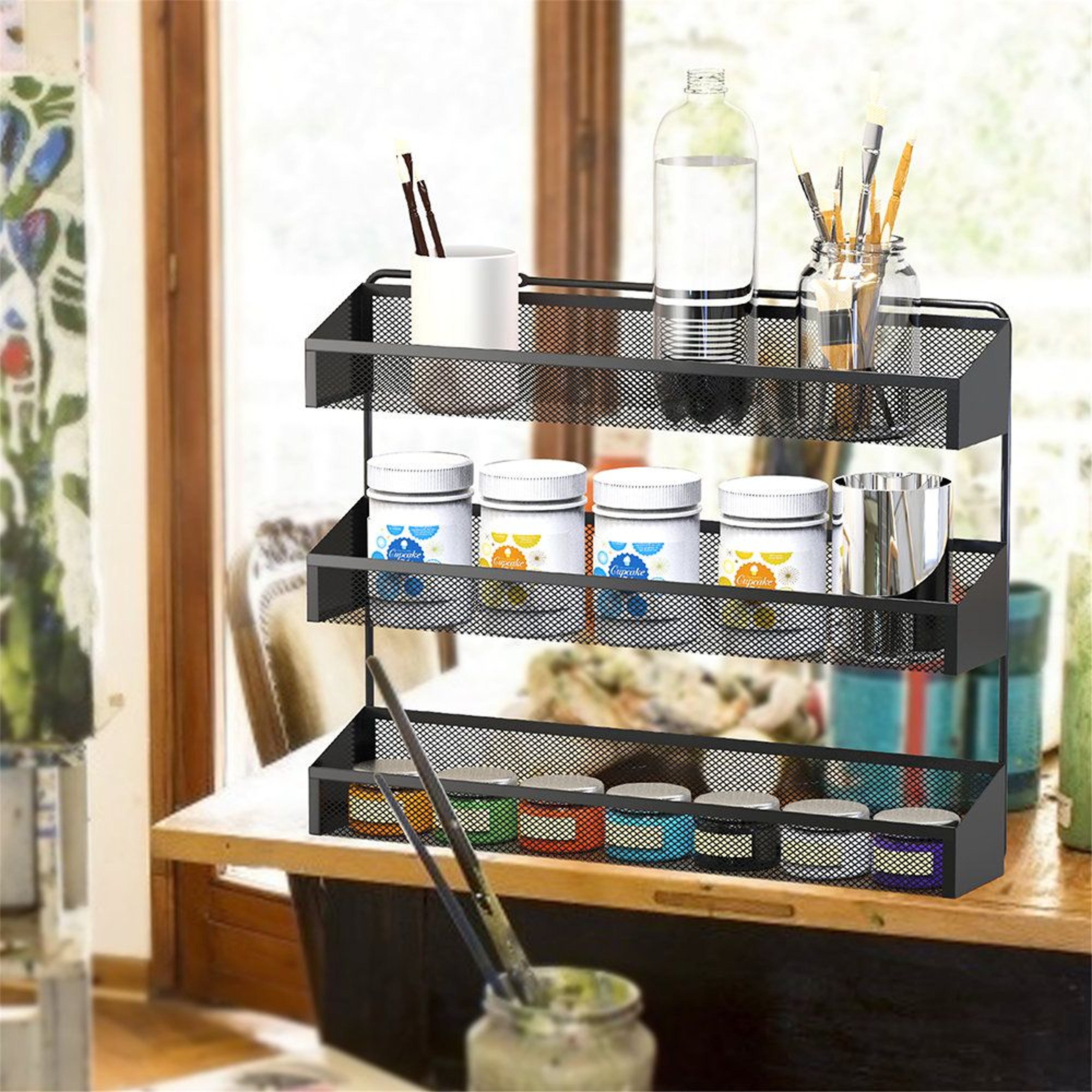 3 Tier Wall Mounted Spice Rack Organizer With Countertop Storage 1