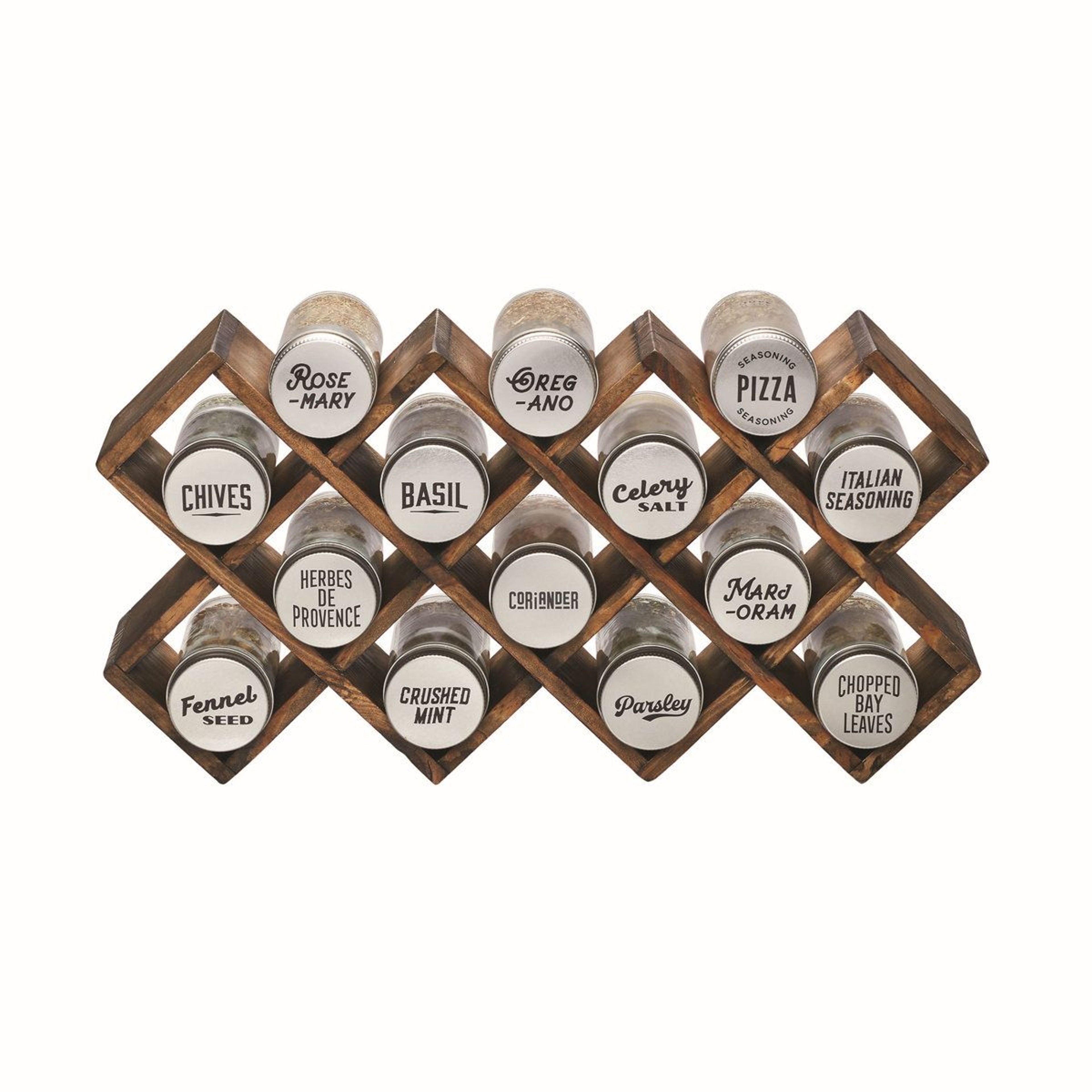 Wooden 14 Jar Spice Rack Set With Glass Jars Countertop Kitchen Spice Organizer 0