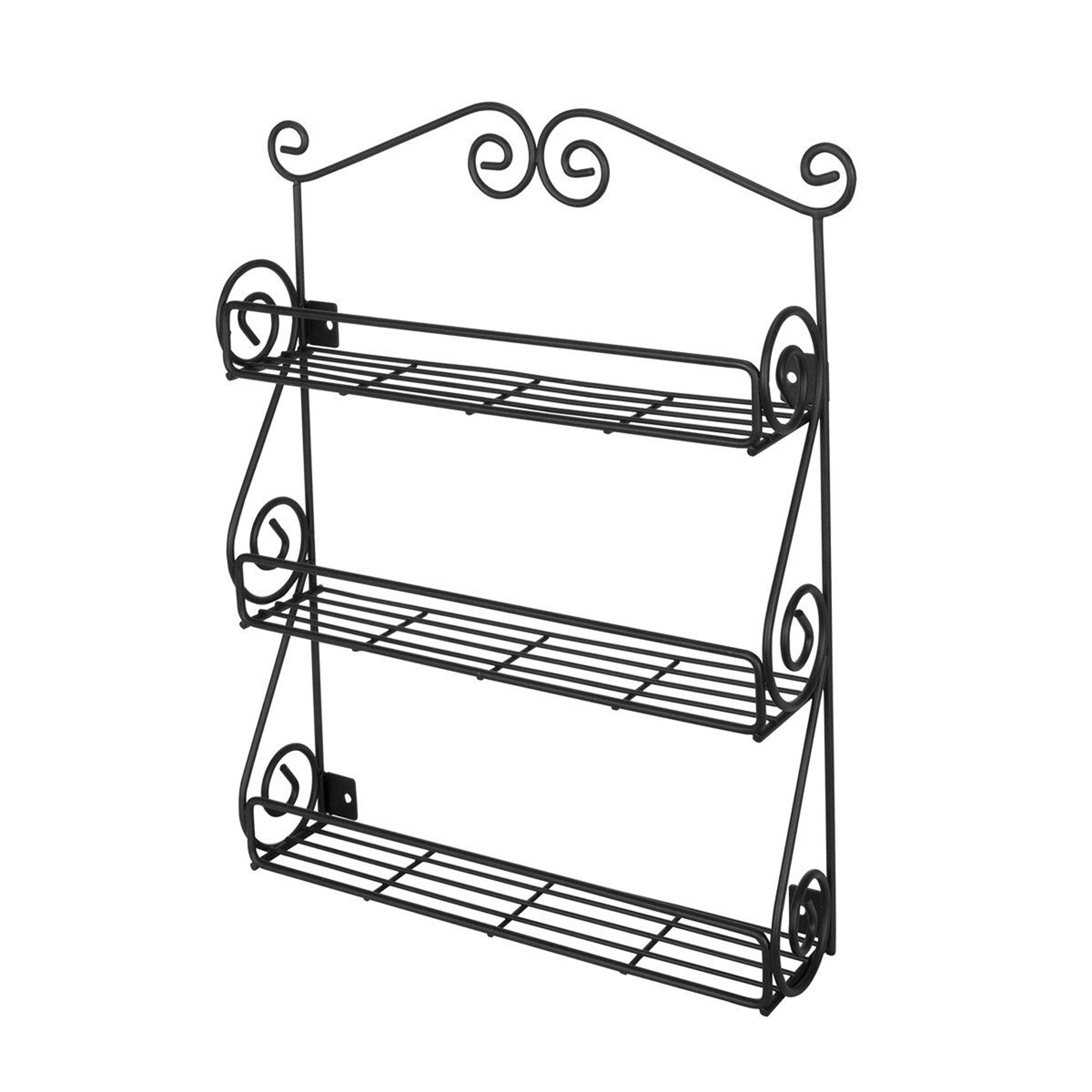 3 Tier Wall Mounted Spice Rack Black Metal Kitchen Organizer 0