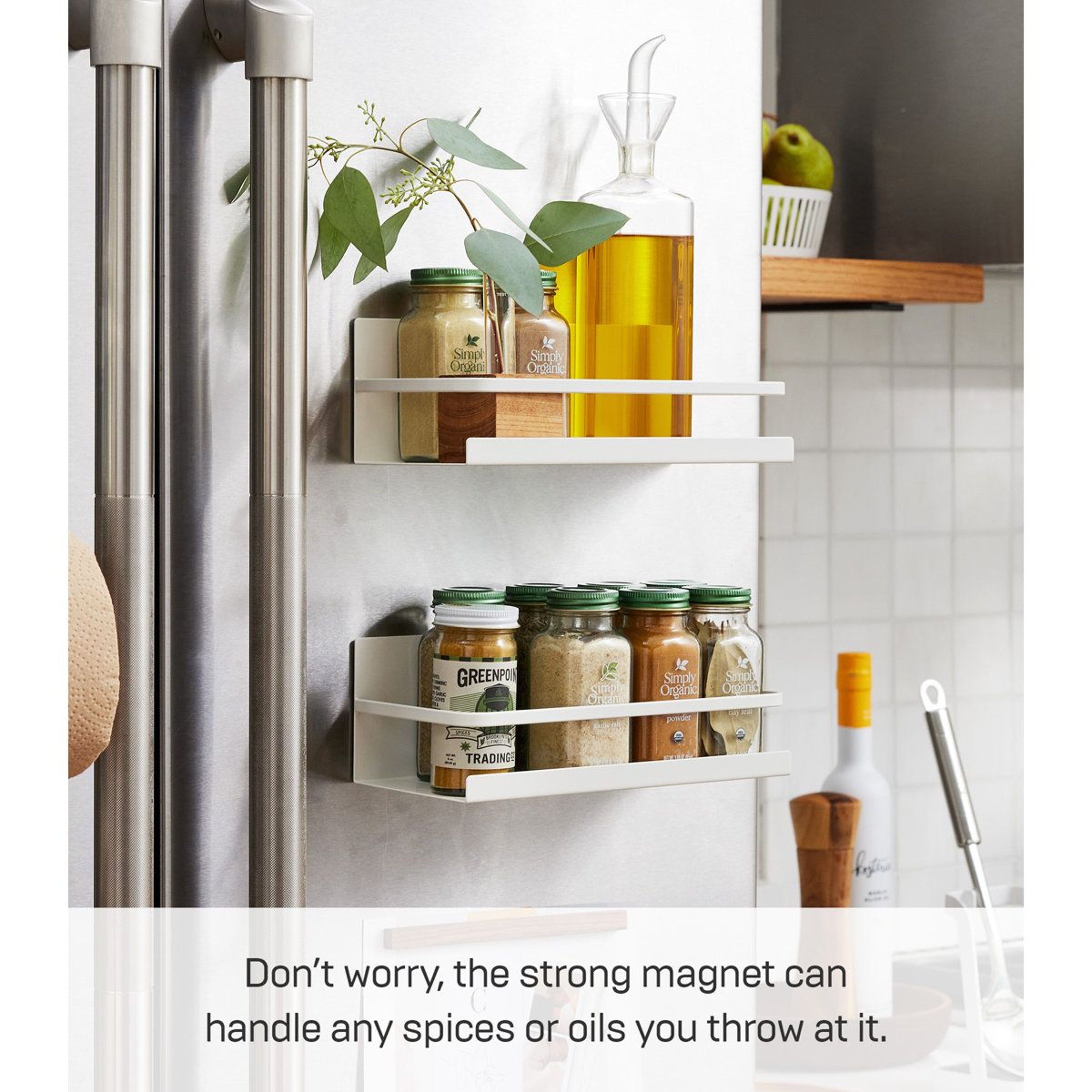 Space Saving Magnetic Spice Rack Steel Fridge Organizer Shelf 4