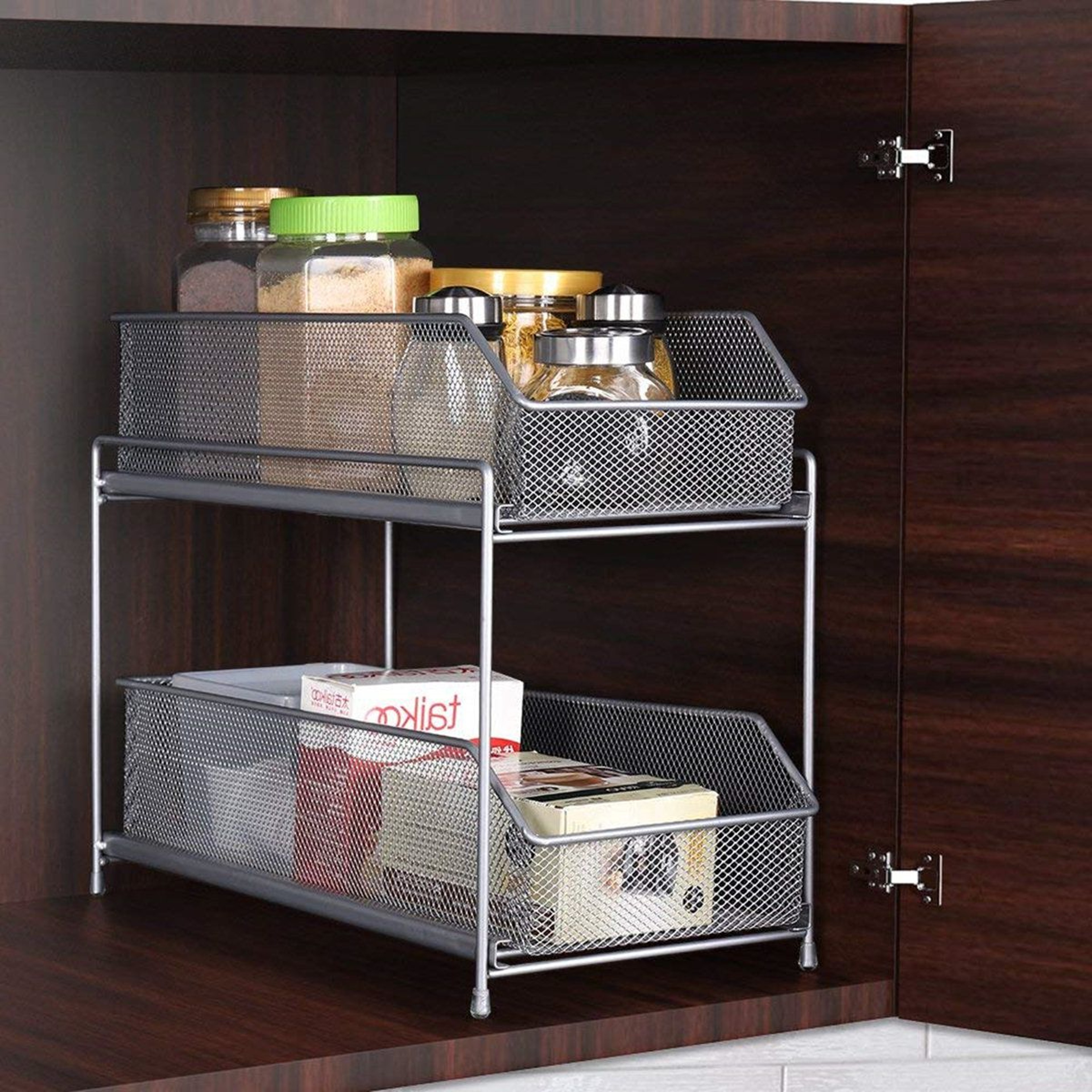 2 Tier Sliding Stainless Steel Spice Rack Pull Out Cabinet Organizer 1