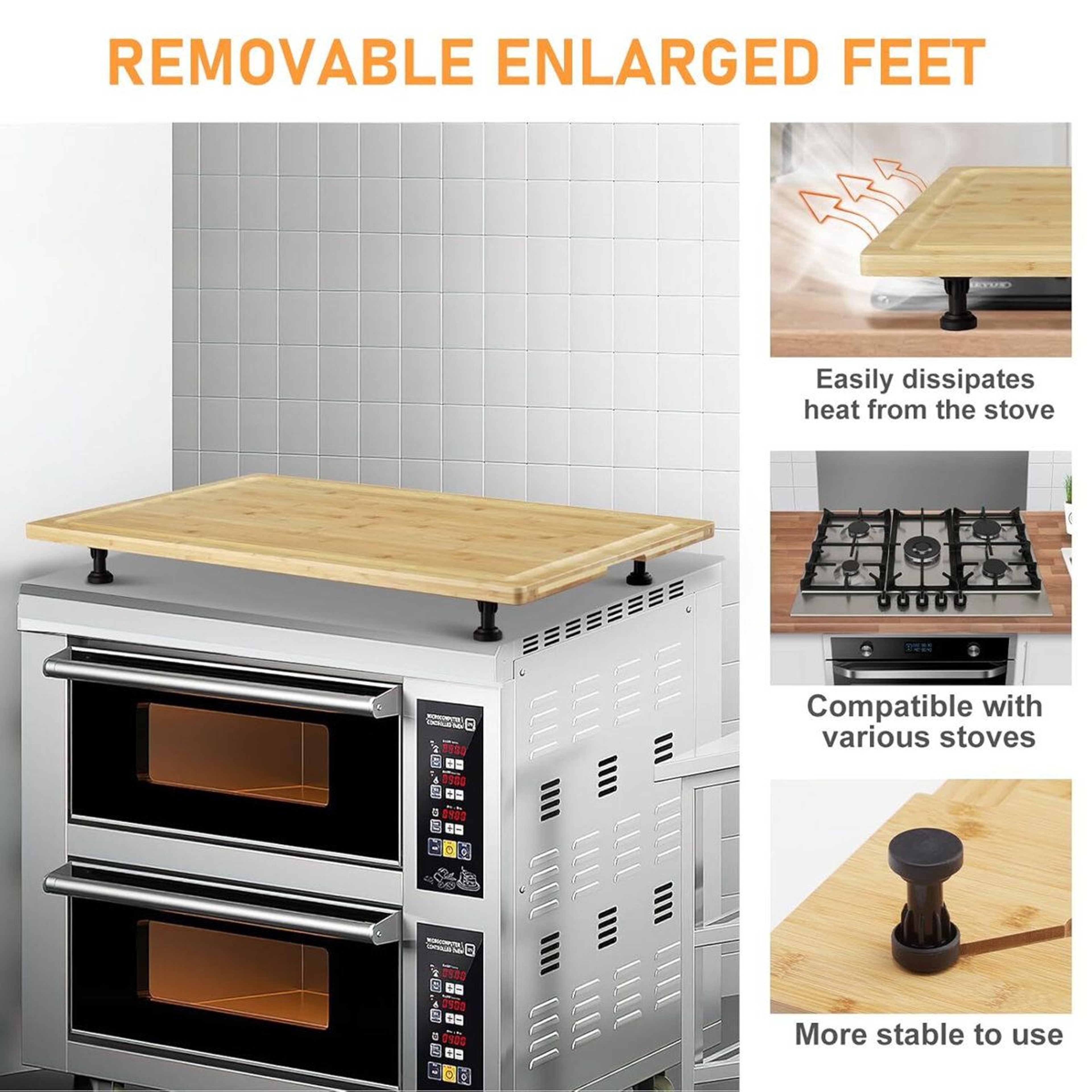 Extra Large Bamboo Cutting Board Stovetop Cover 30 X 20 Noodle Board With Removable Feet 1