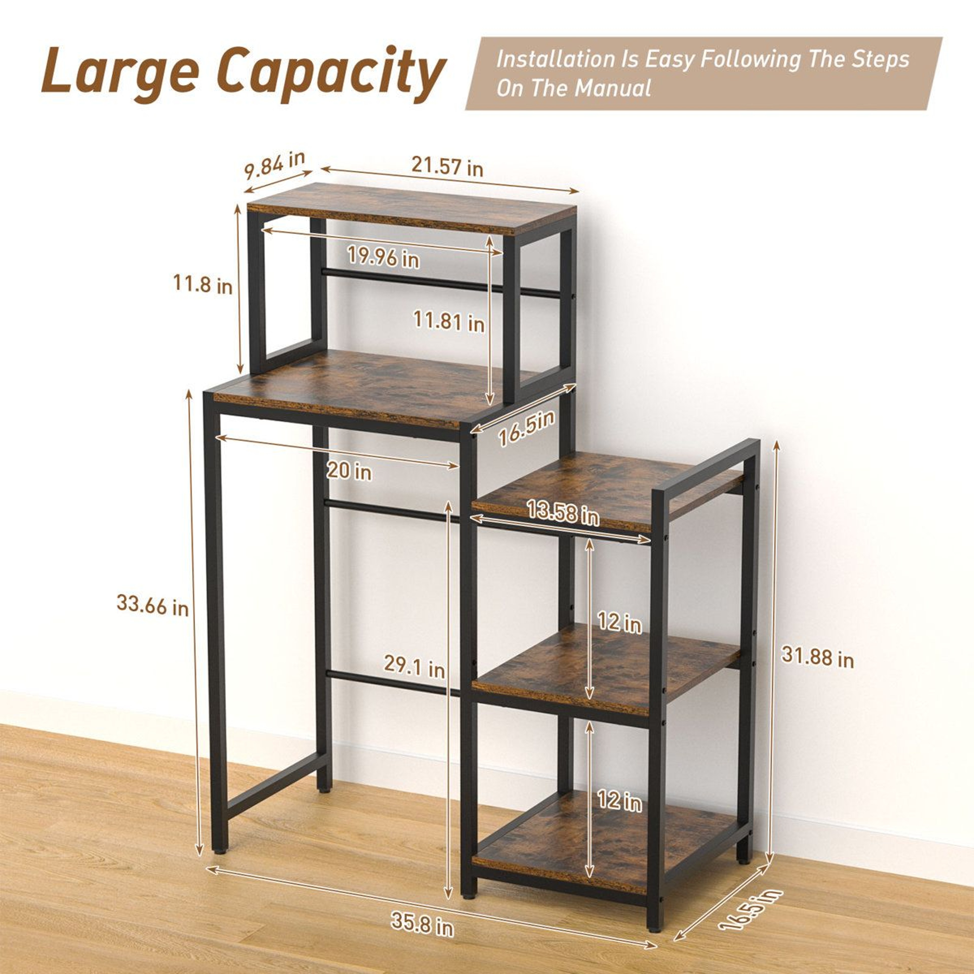 3 Tier Mini Fridge Stand With Storage Shelves And Microwave Organizer 1
