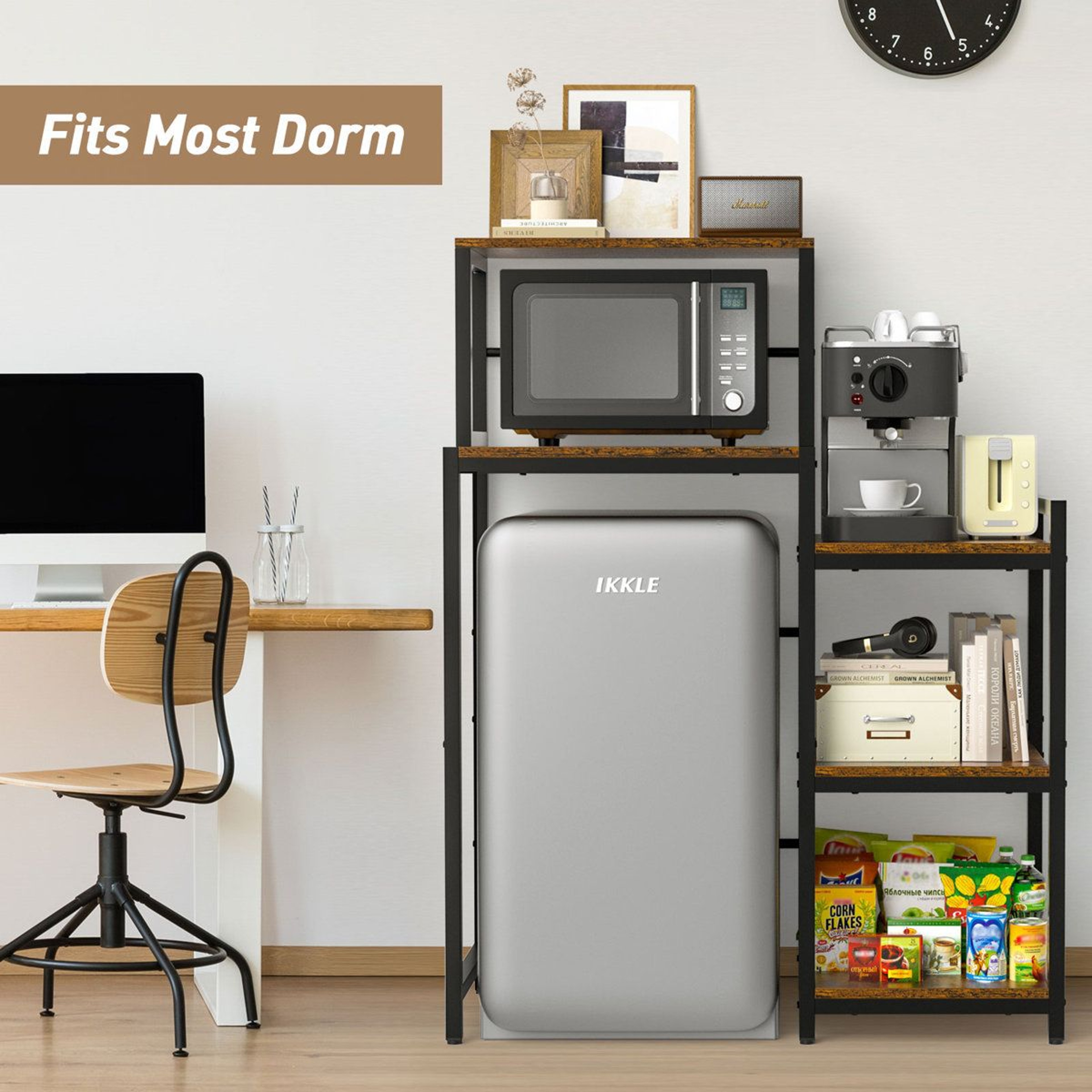 3 Tier Mini Fridge Stand With Storage Shelves And Microwave Organizer 5