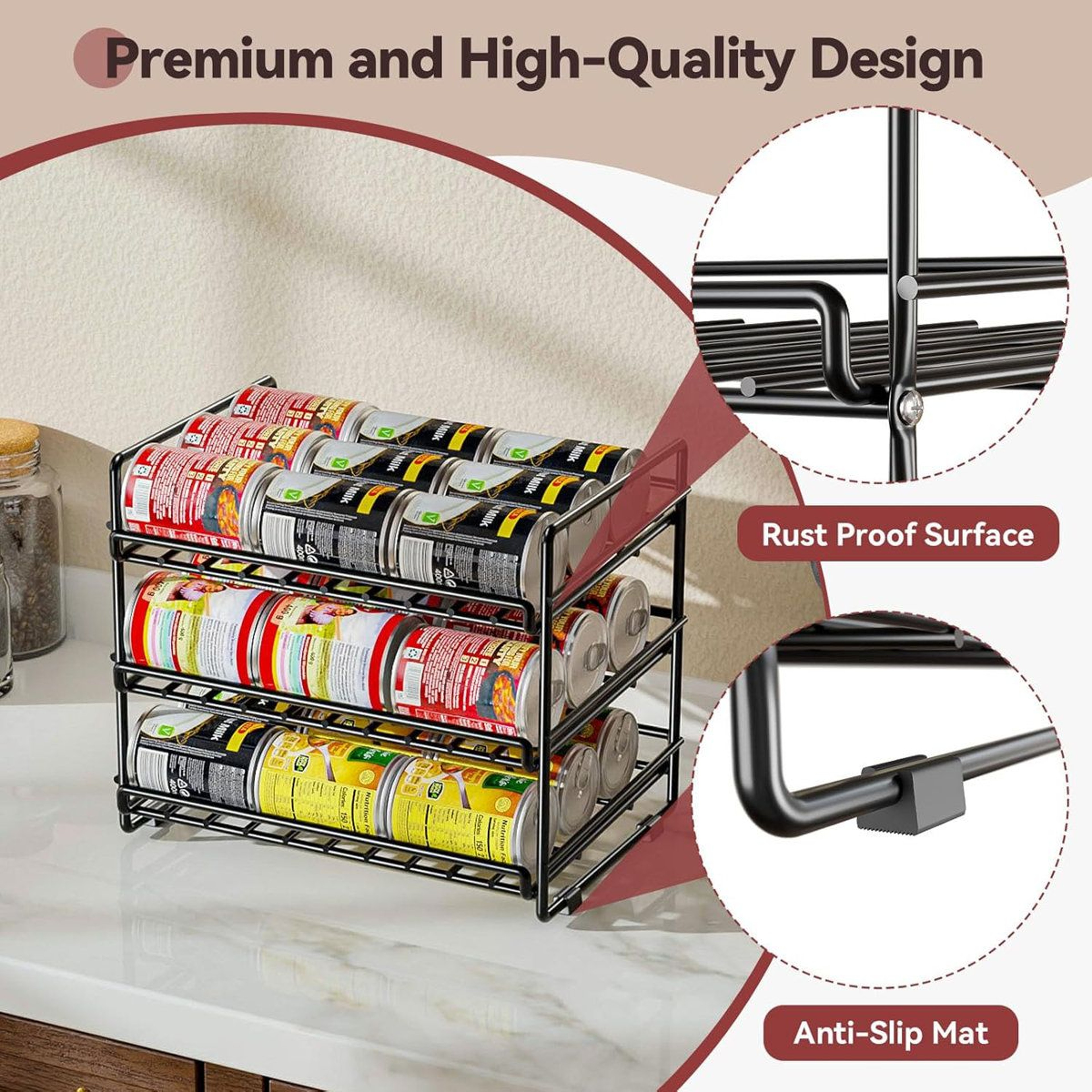3 Tier Can Organizer Rack 36 Can Pantry Storage Dispenser 4