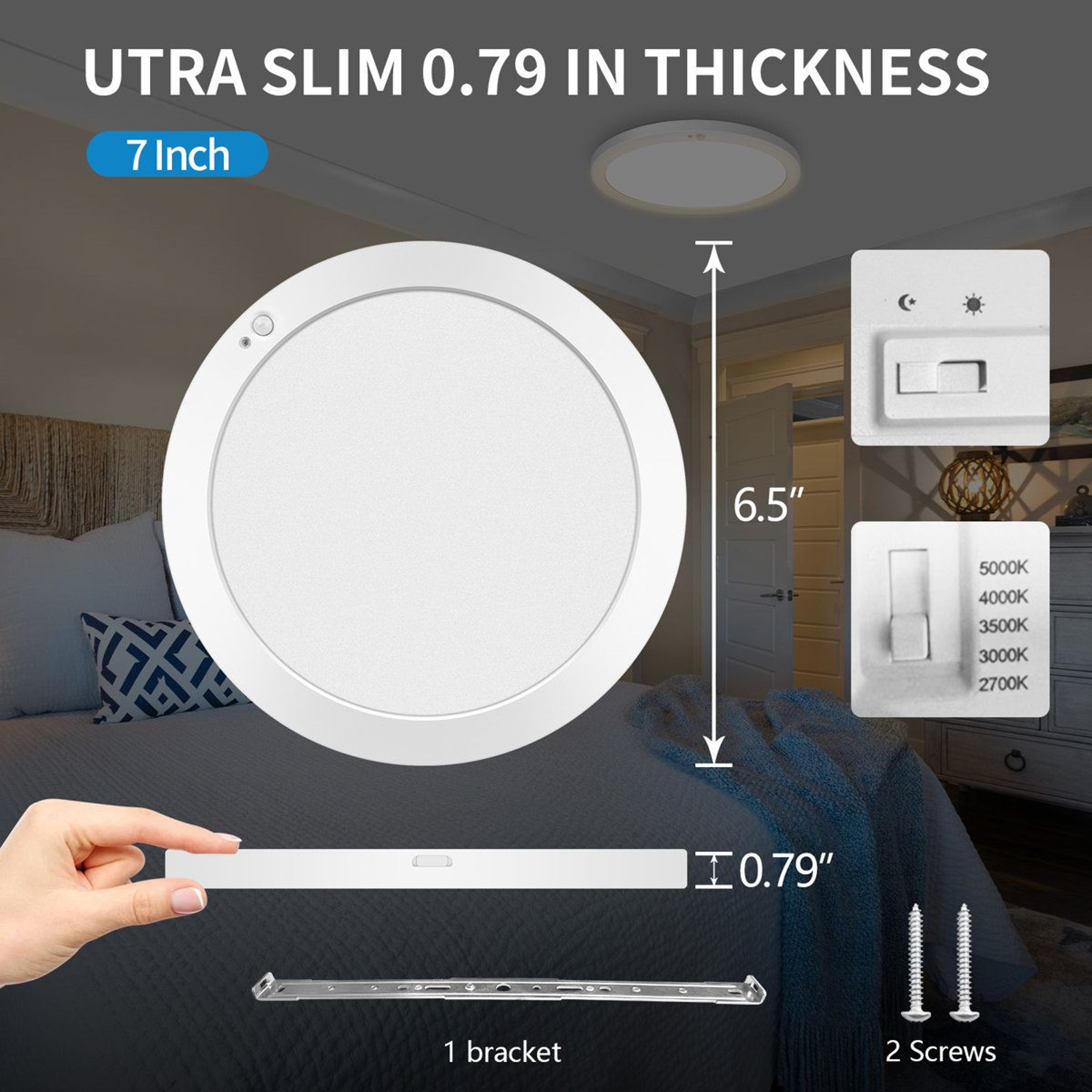 7 Inch Motion Sensor Ceiling Light 5CCT Hardwired LED Flush Mount Light 6