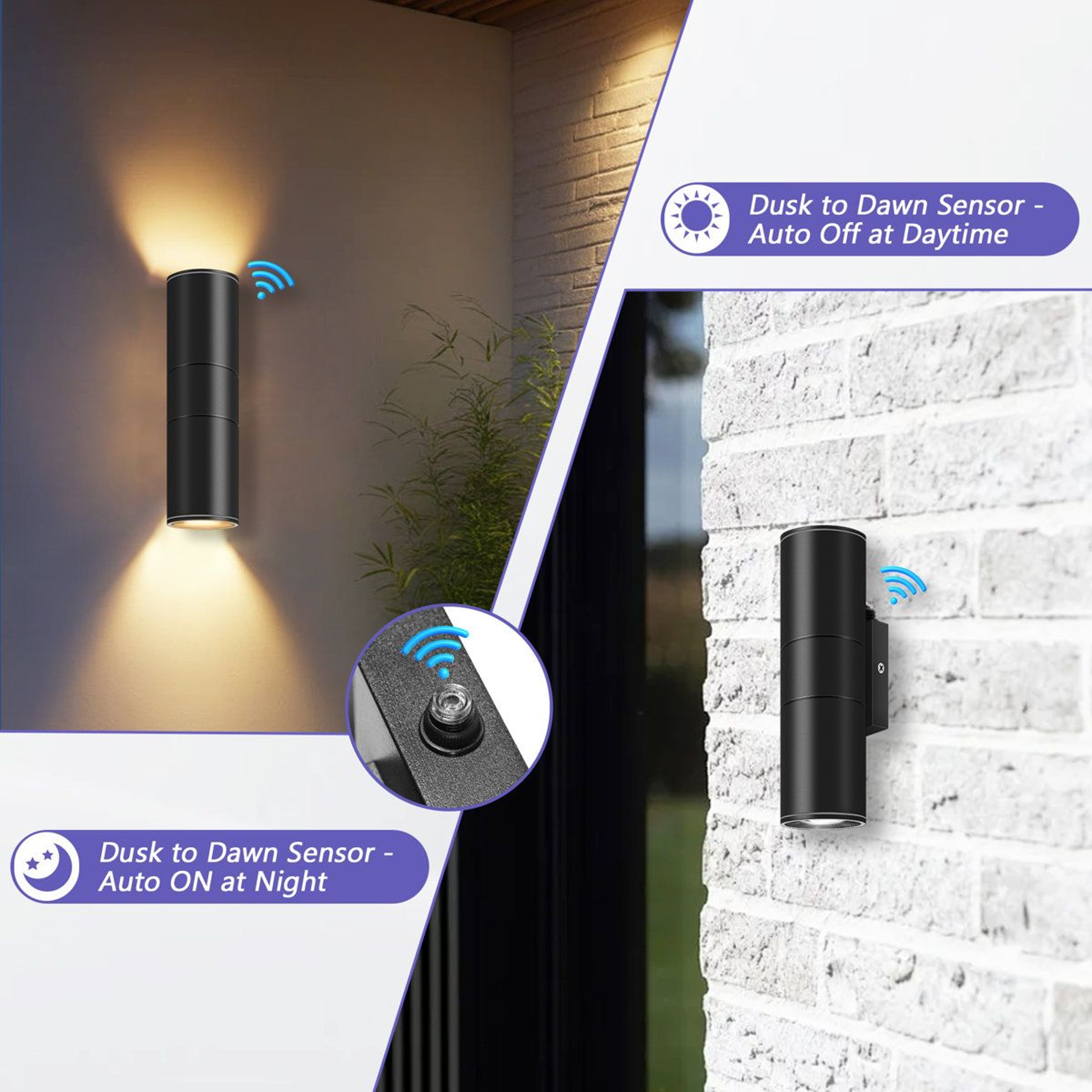 Modern Dusk To Dawn Outdoor Wall Light IP65 Waterproof LED Sconce 7