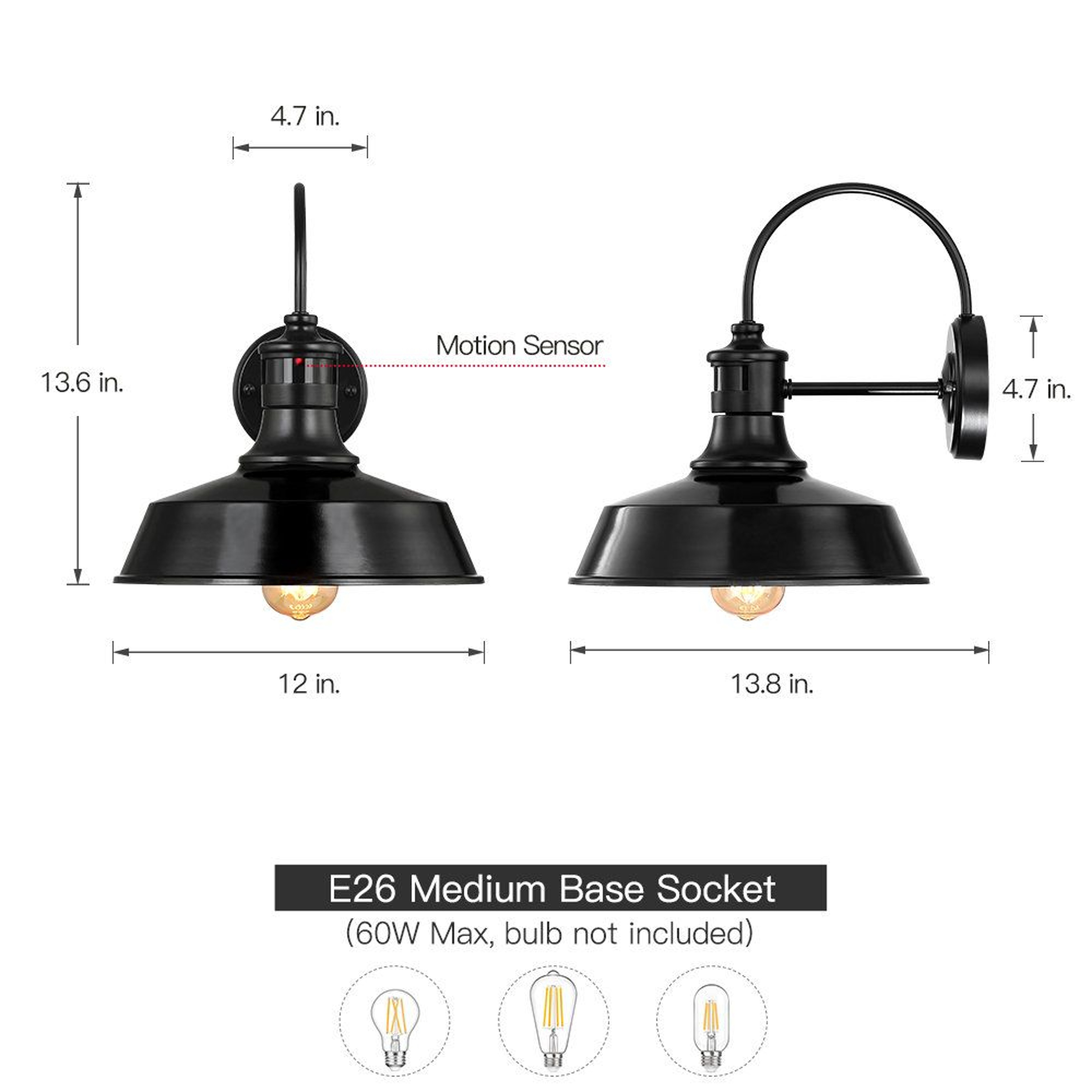 12 Inch Dusk To Dawn Motion Sensor Outdoor Barn Light Farmhouse Wall Sconce 7
