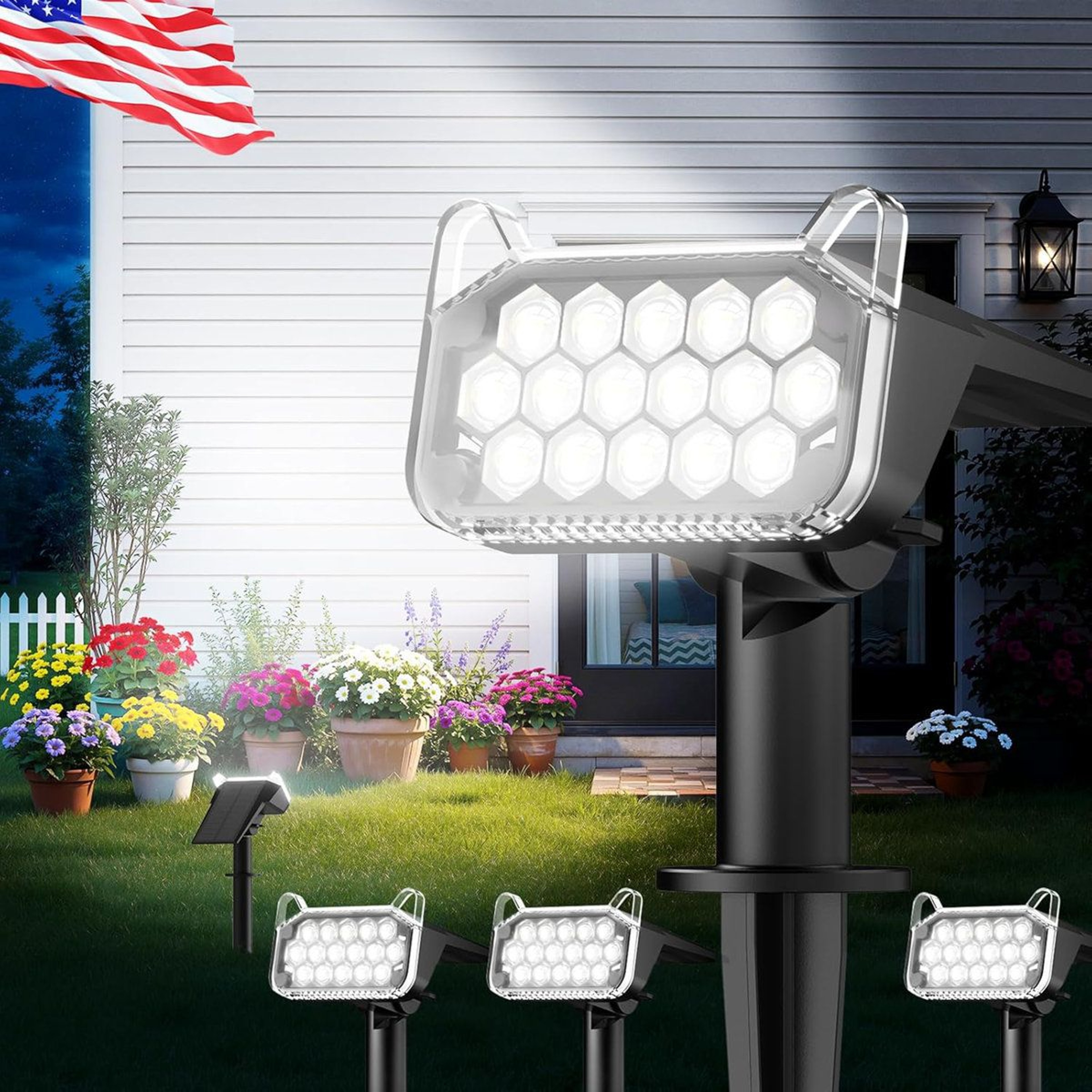 1000 Lumen Solar Spot Lights Outdoor Waterproof Landscape Lights Set Of 4 1