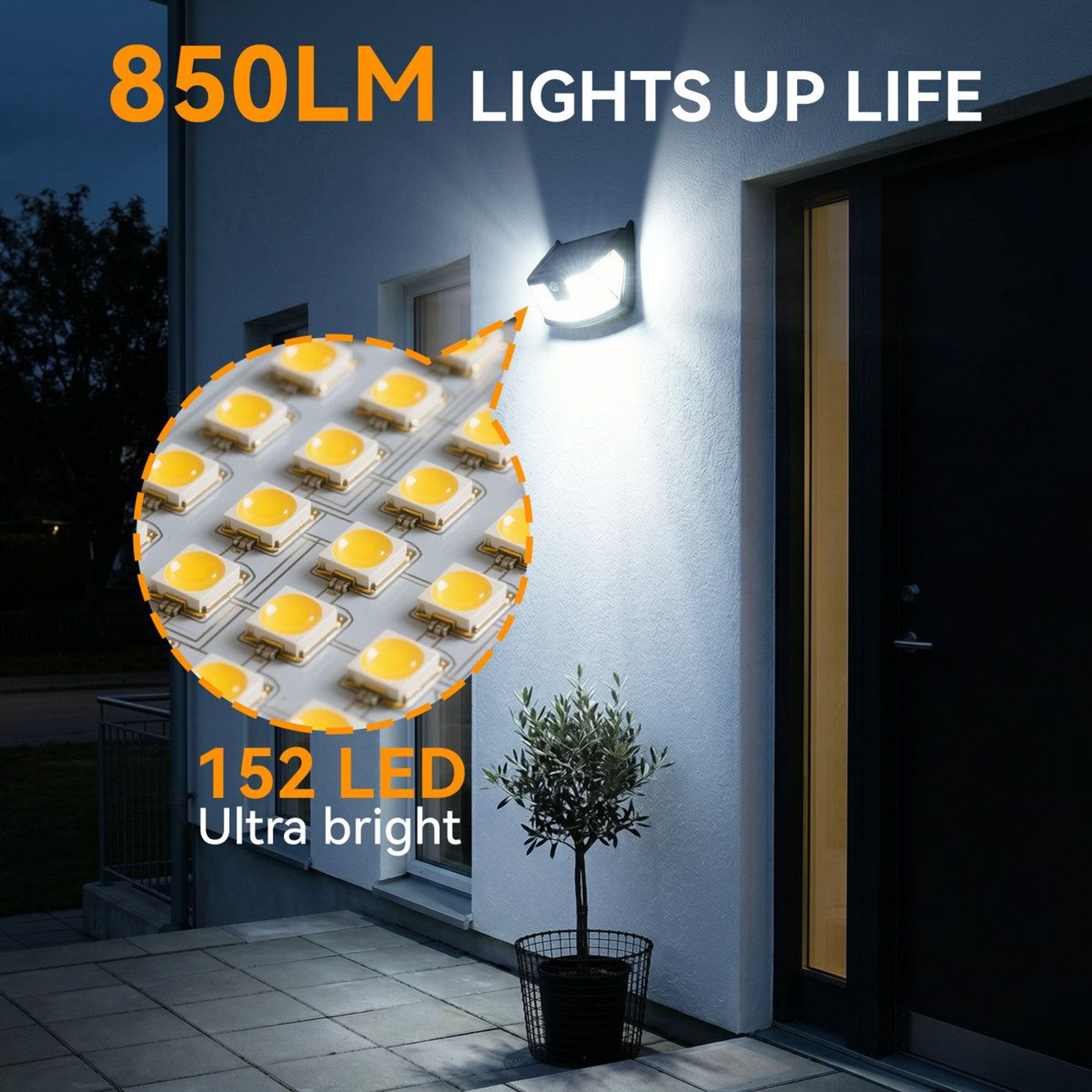 152 LED Solar Motion Sensor Outdoor Wall Lights 850 Lumen Waterproof Security Lights Set Of 4 4