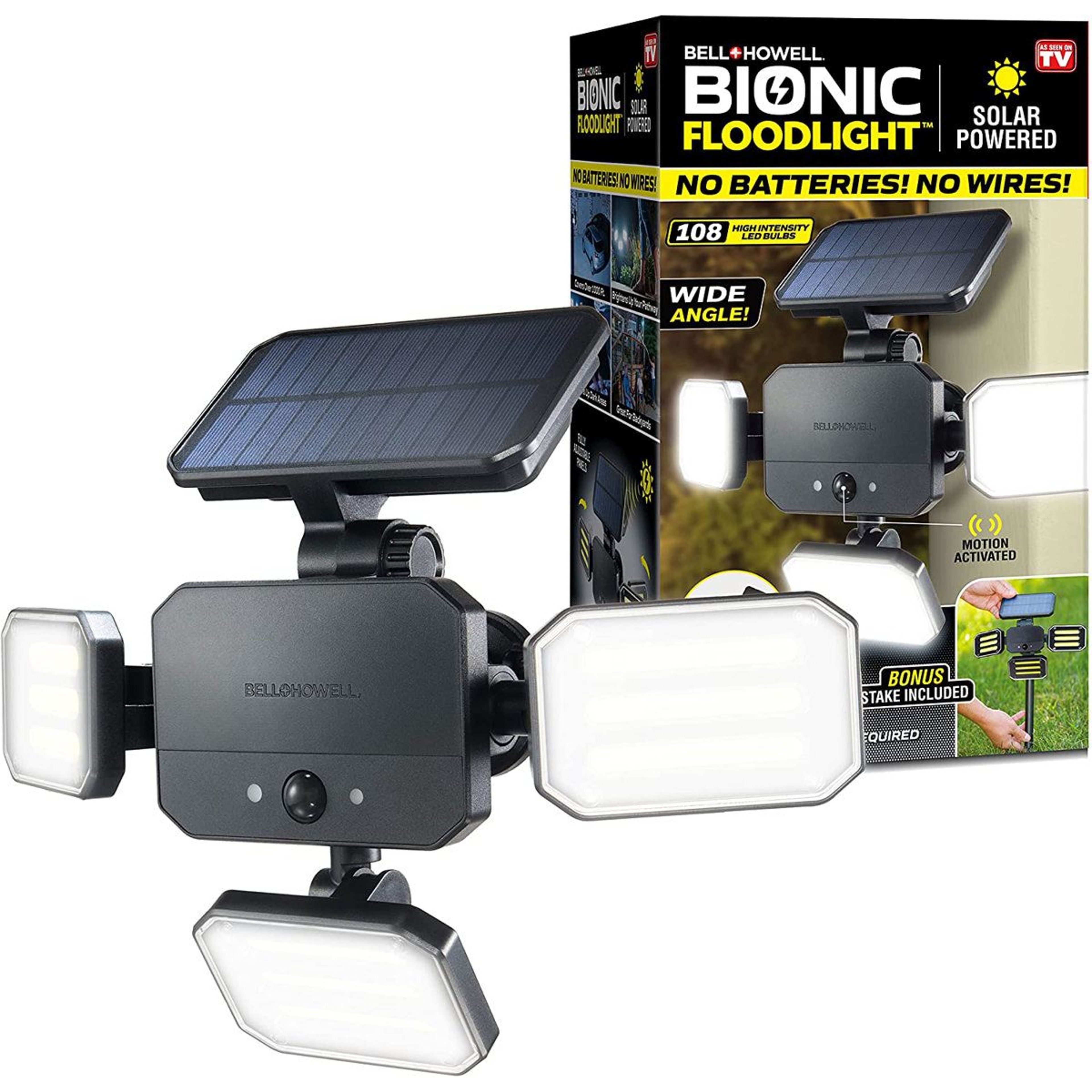 Solar Motion Sensor Floodlight With Remote Control Adjustable LED Panels And Wide Coverage 0