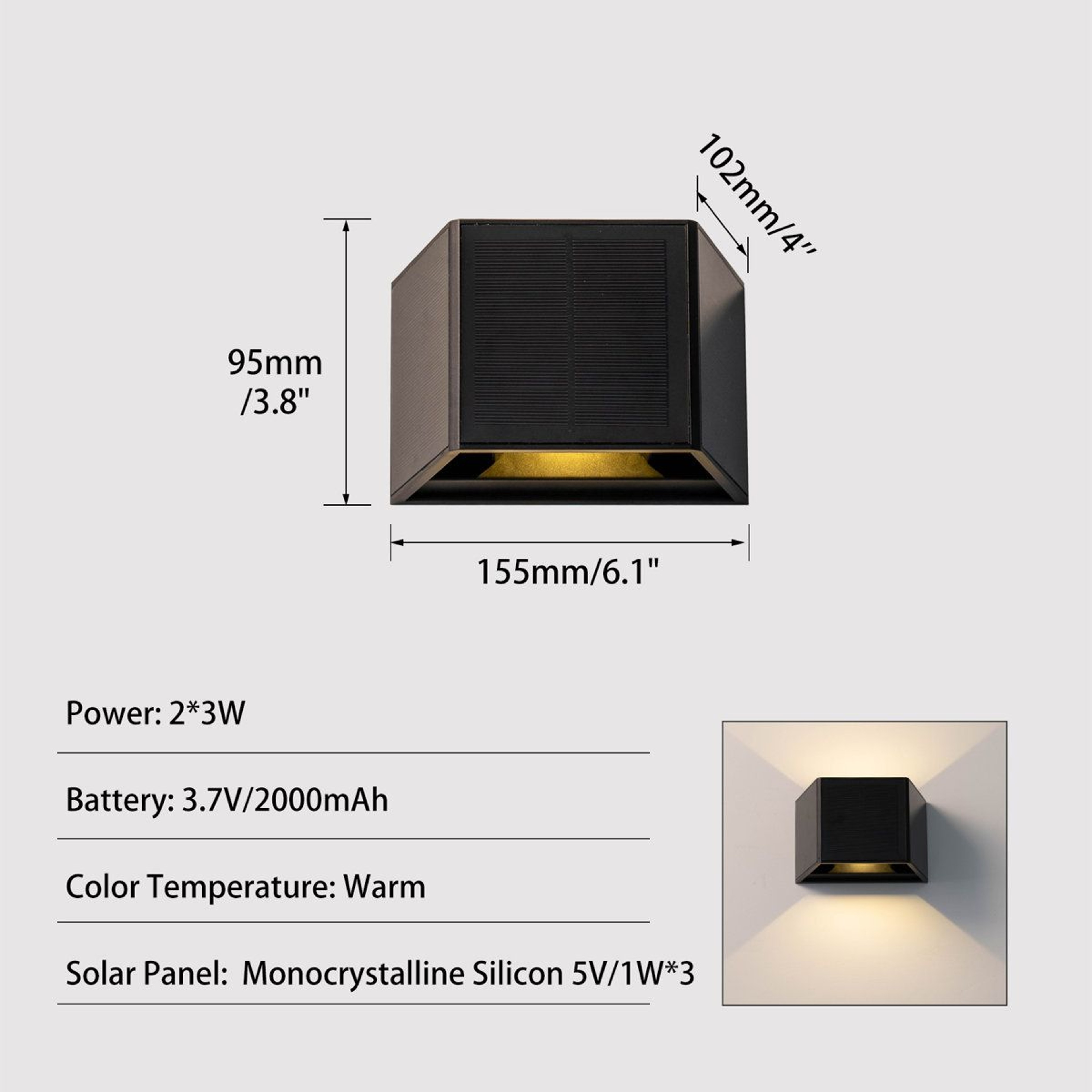 Adjustable Solar Wall Lights Outdoor Waterproof Up Down Sconce 5