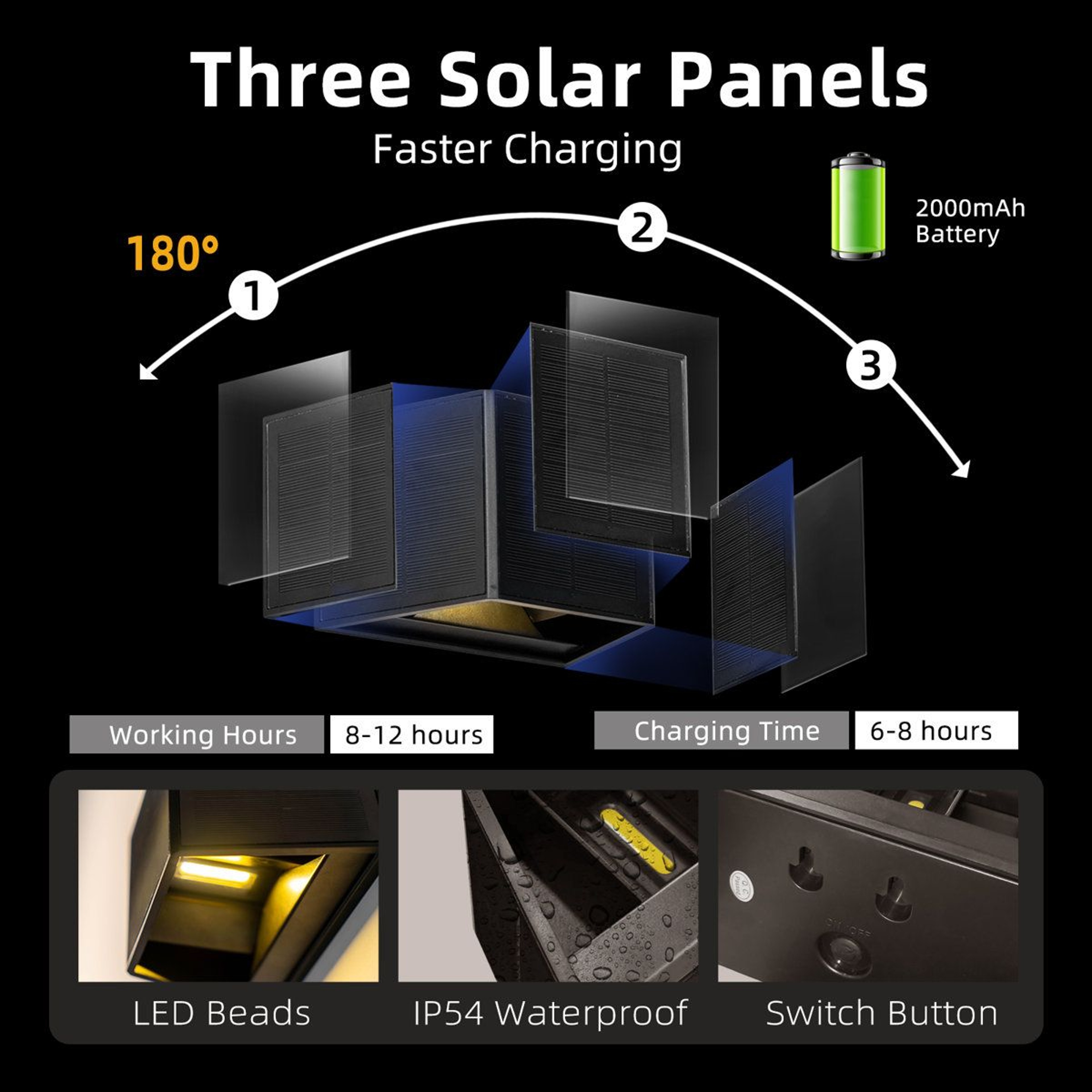 Adjustable Solar Wall Lights Outdoor Waterproof Up Down Sconce 2