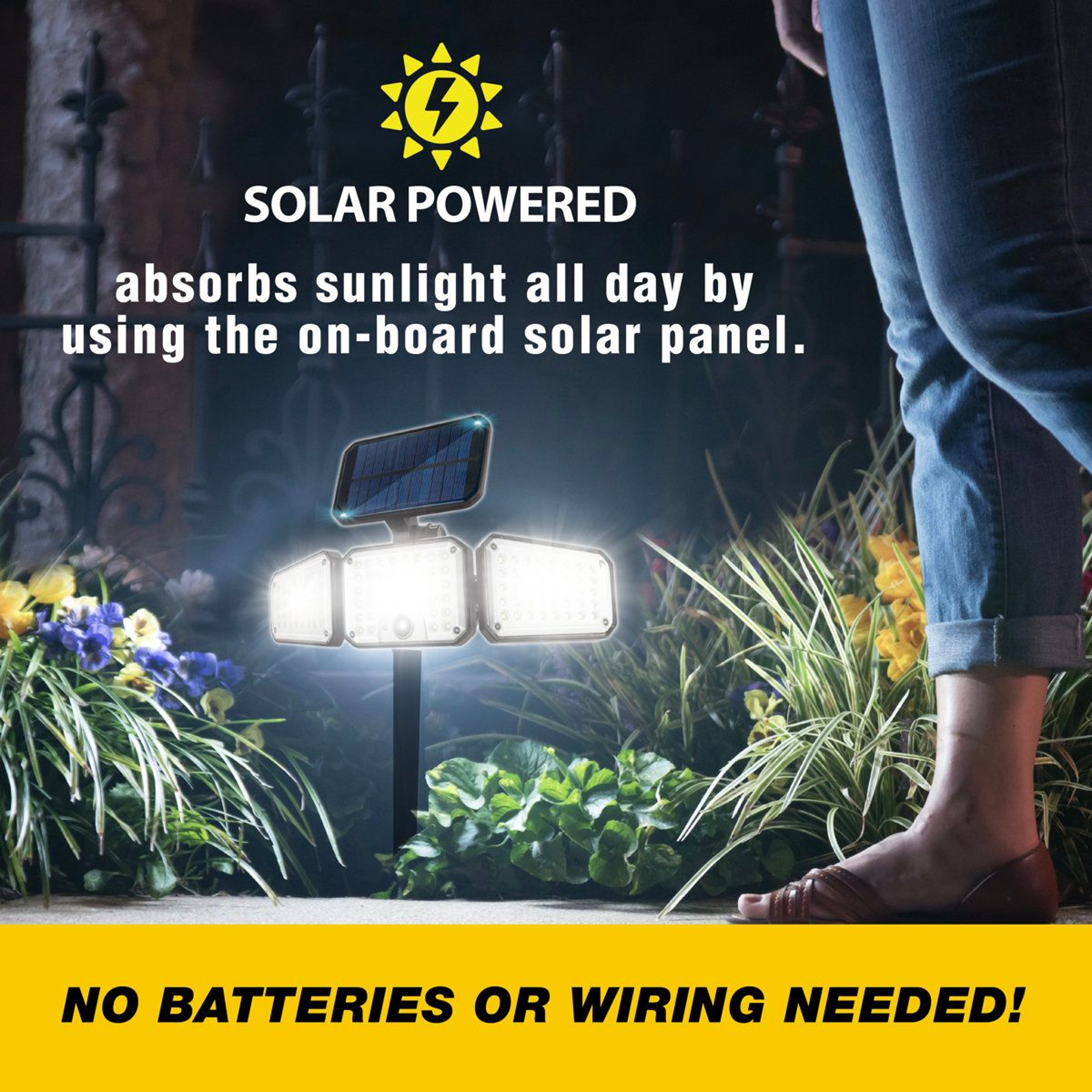 Solar Motion Sensor Floodlight With Adjustable LED Panels And Weather Resistant Outdoor Security Li 2
