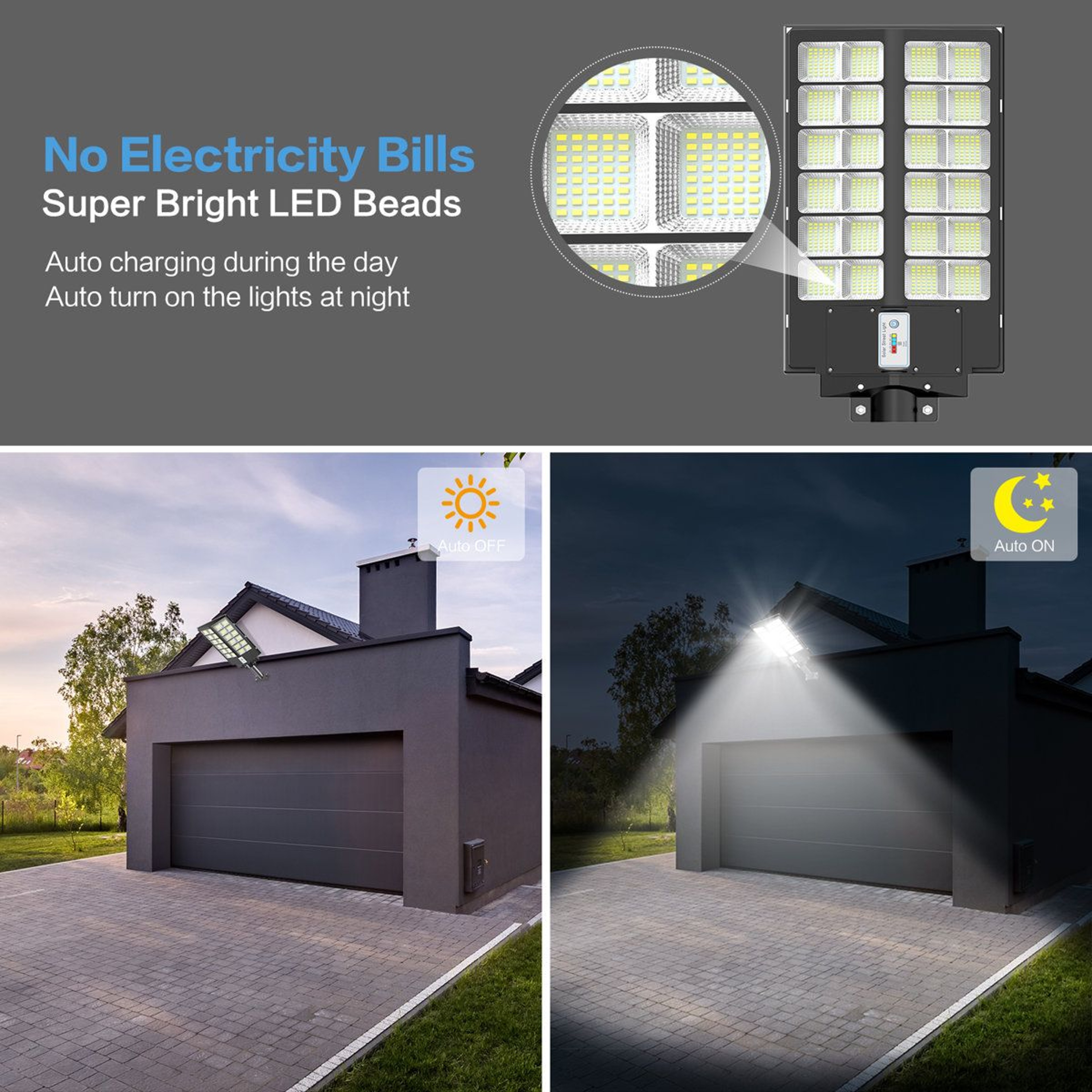 3200W Solar Street Light 240000LM Dusk To Dawn Motion Sensor Outdoor Light 4