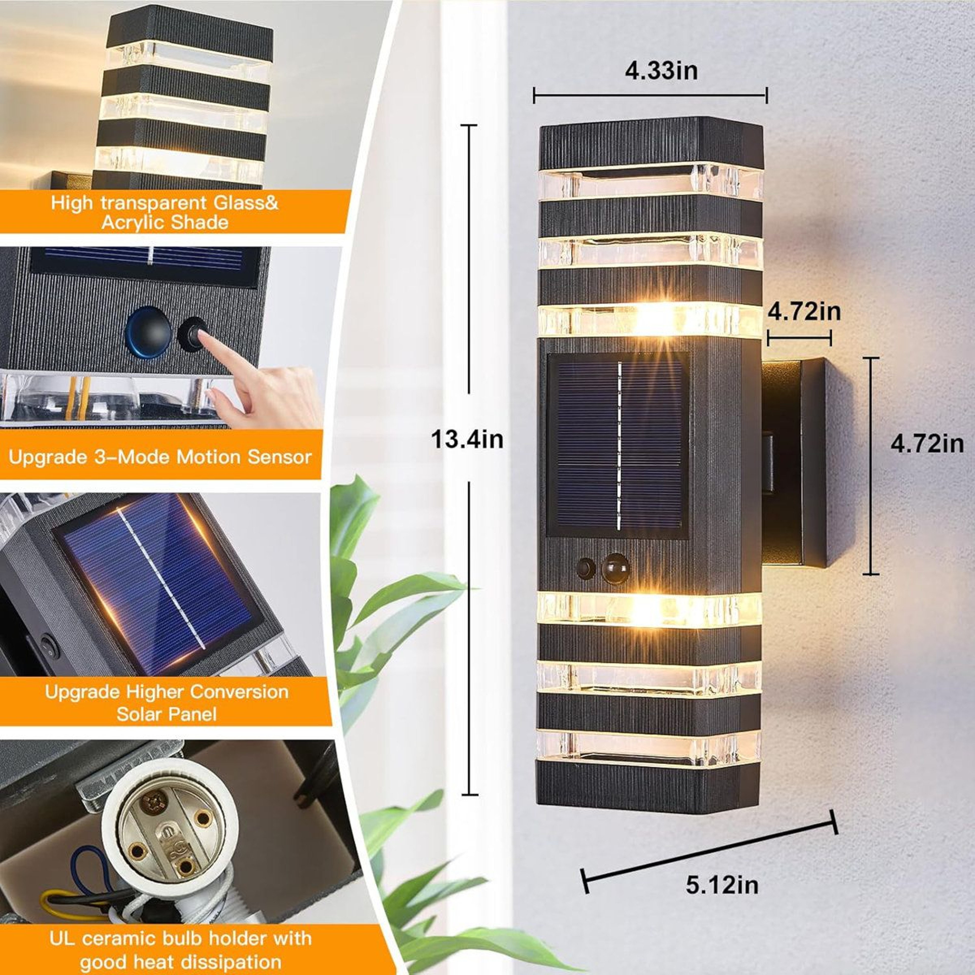 Solar Motion Sensor Outdoor Wall Lights 2 Pack Dusk To Dawn Sconces 3