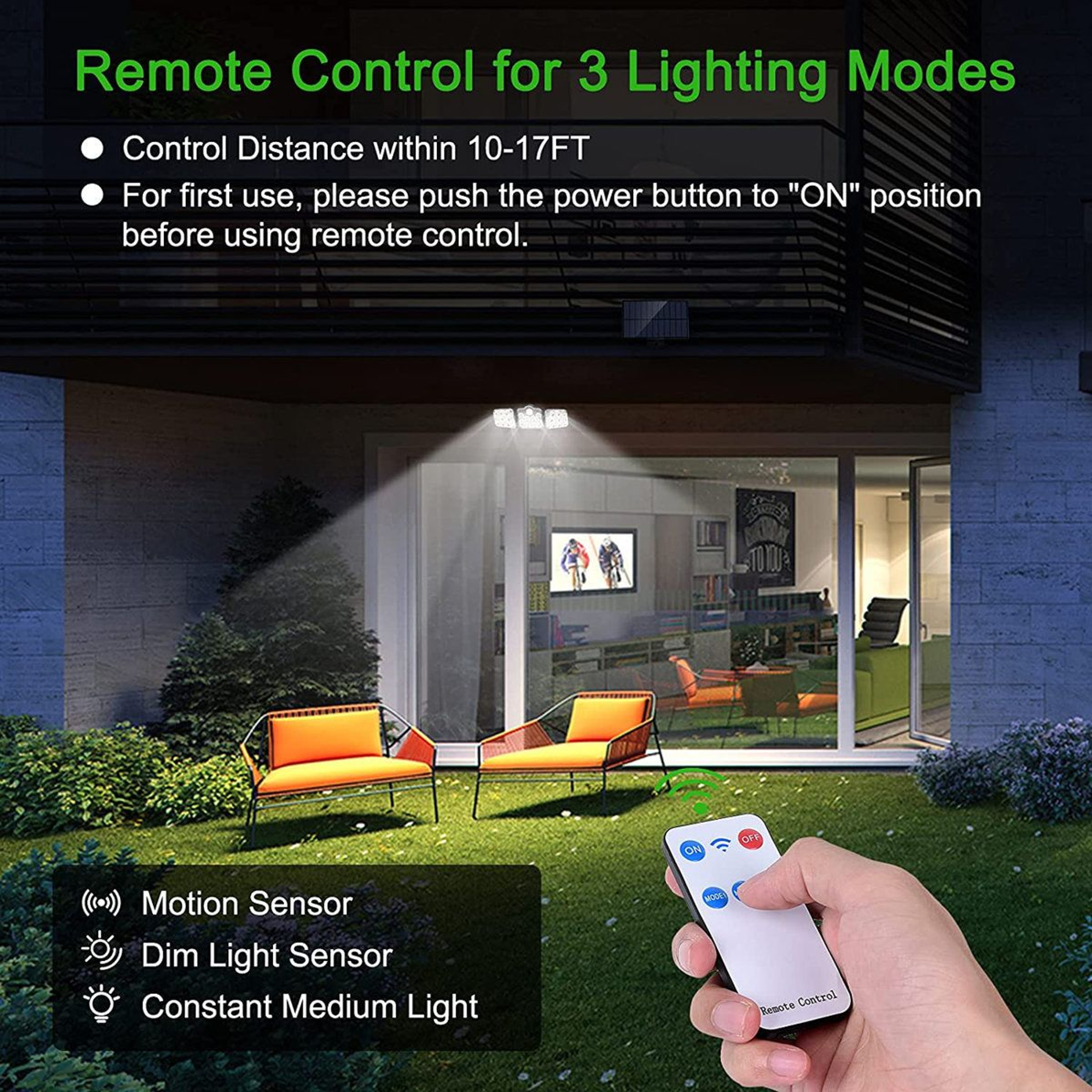 Solar Motion Sensor Security Light With 3 Adjustable Heads Remote Control And 800LM LED Illuminatio 2