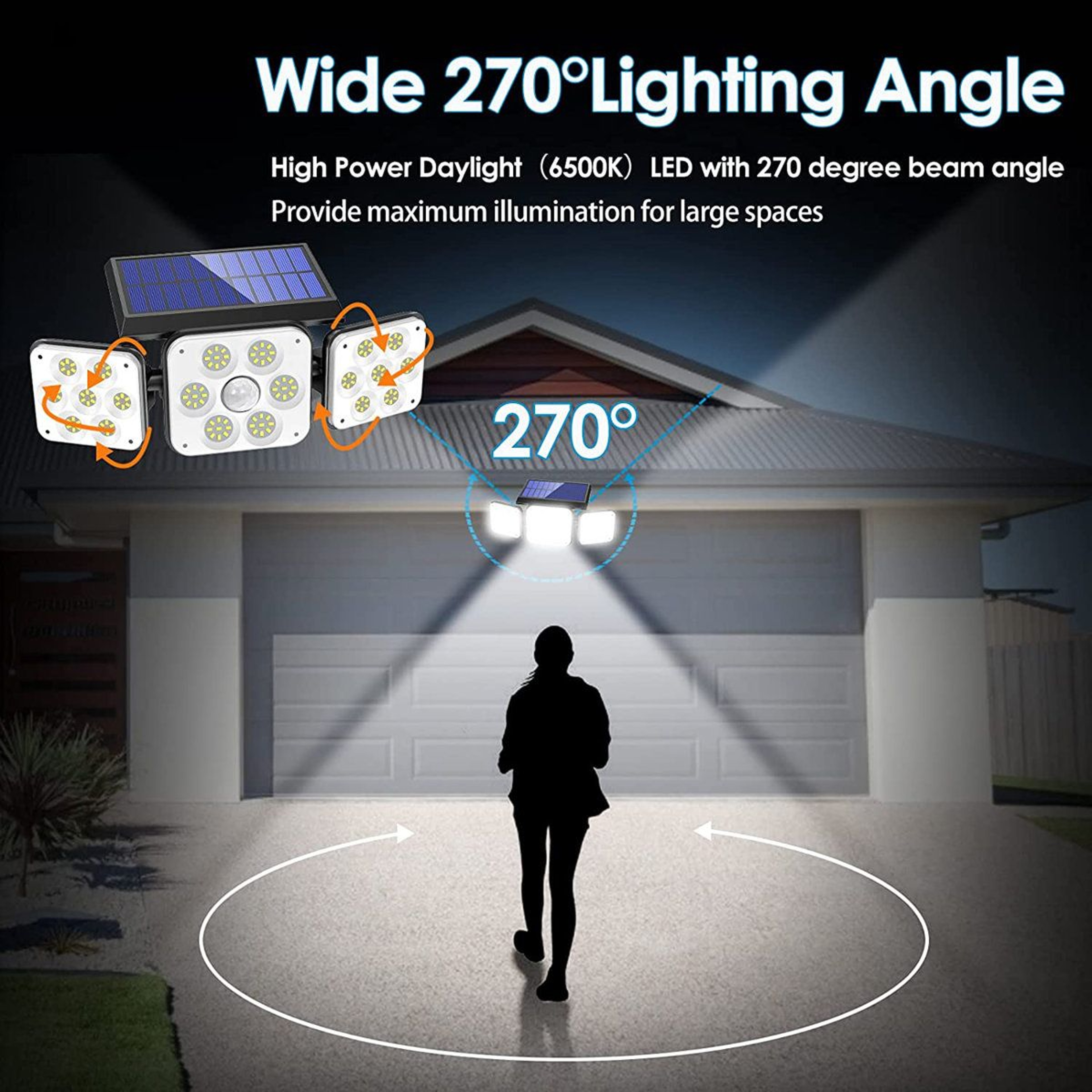 Solar Motion Sensor Security Light With 3 Adjustable Heads Remote Control And 800LM LED Illuminatio 5