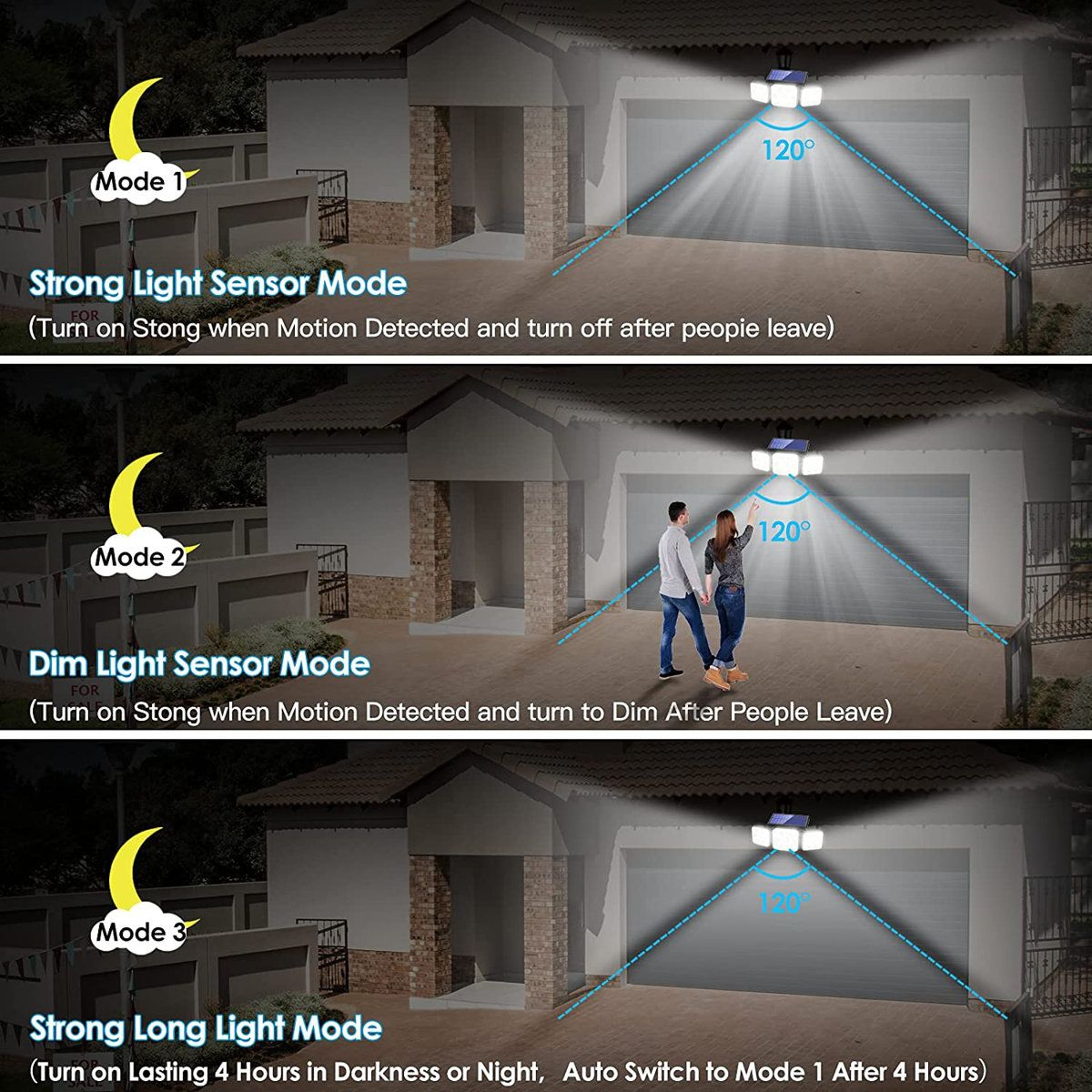 Solar Motion Sensor Security Light With 3 Adjustable Heads Remote Control And 800LM LED Illuminatio 3