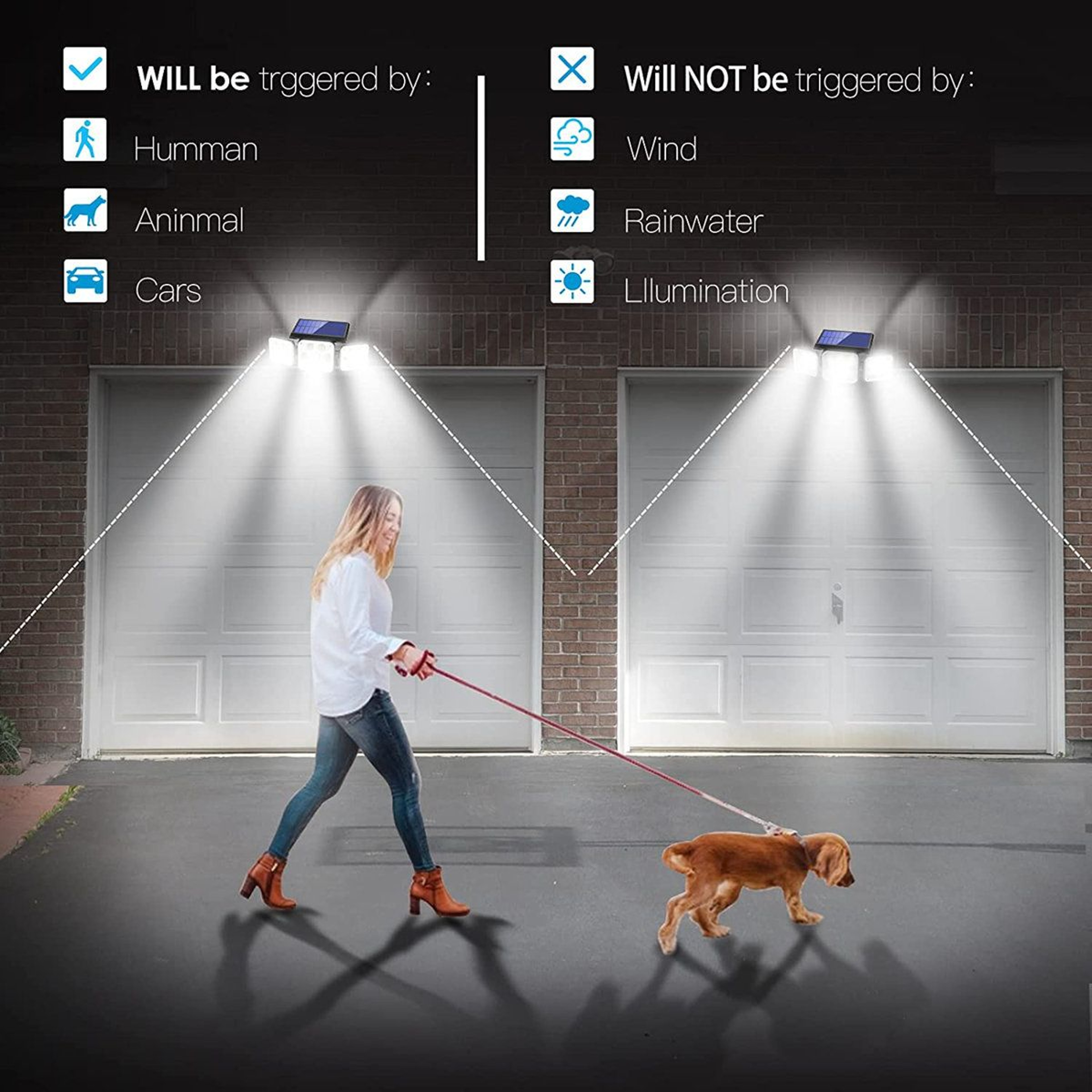 Solar Motion Sensor Security Light With 3 Adjustable Heads Remote Control And 800LM LED Illuminatio 6