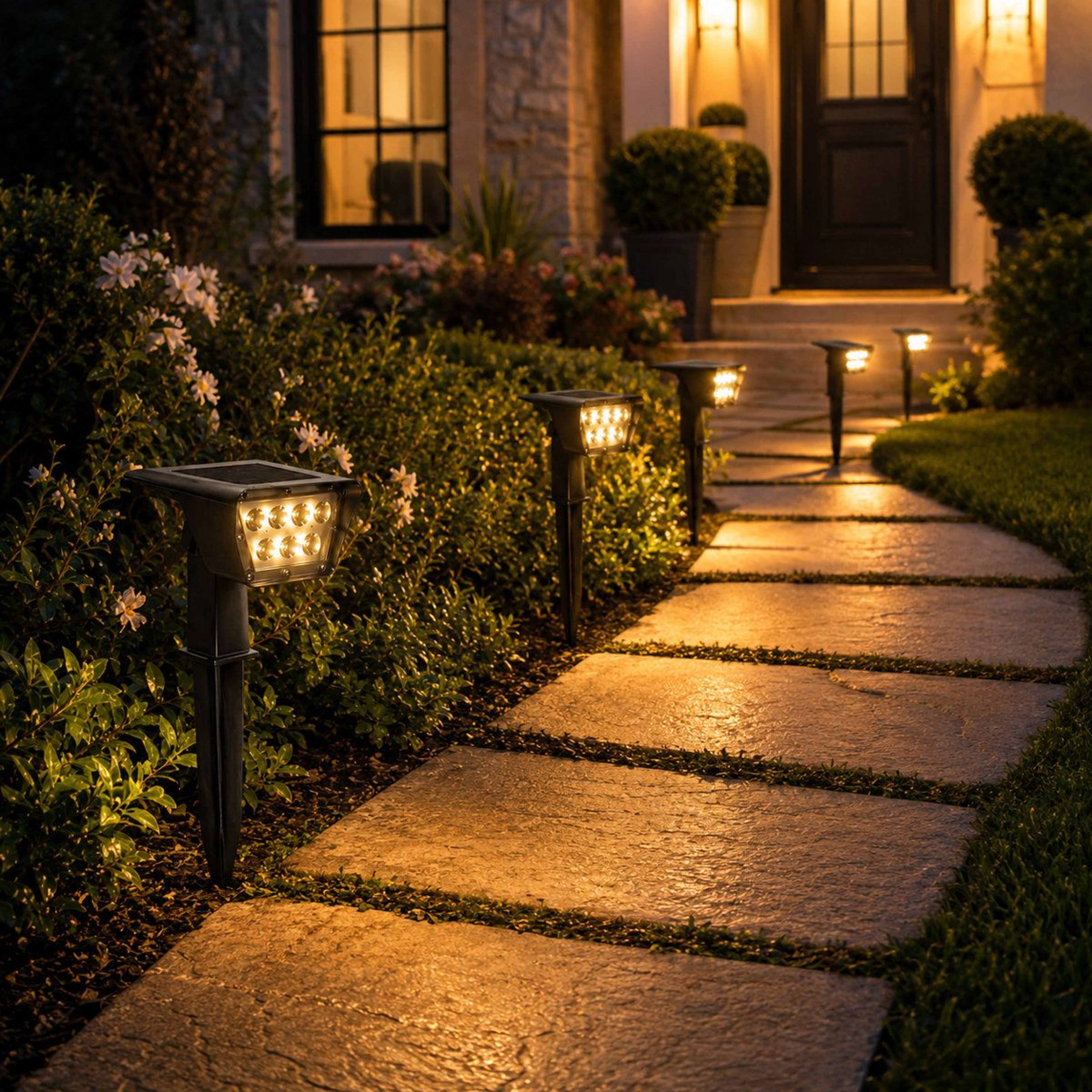 300 Lumen Adjustable Solar Landscape Spotlights Dusk To Dawn Outdoor Lights Set Of 2 4