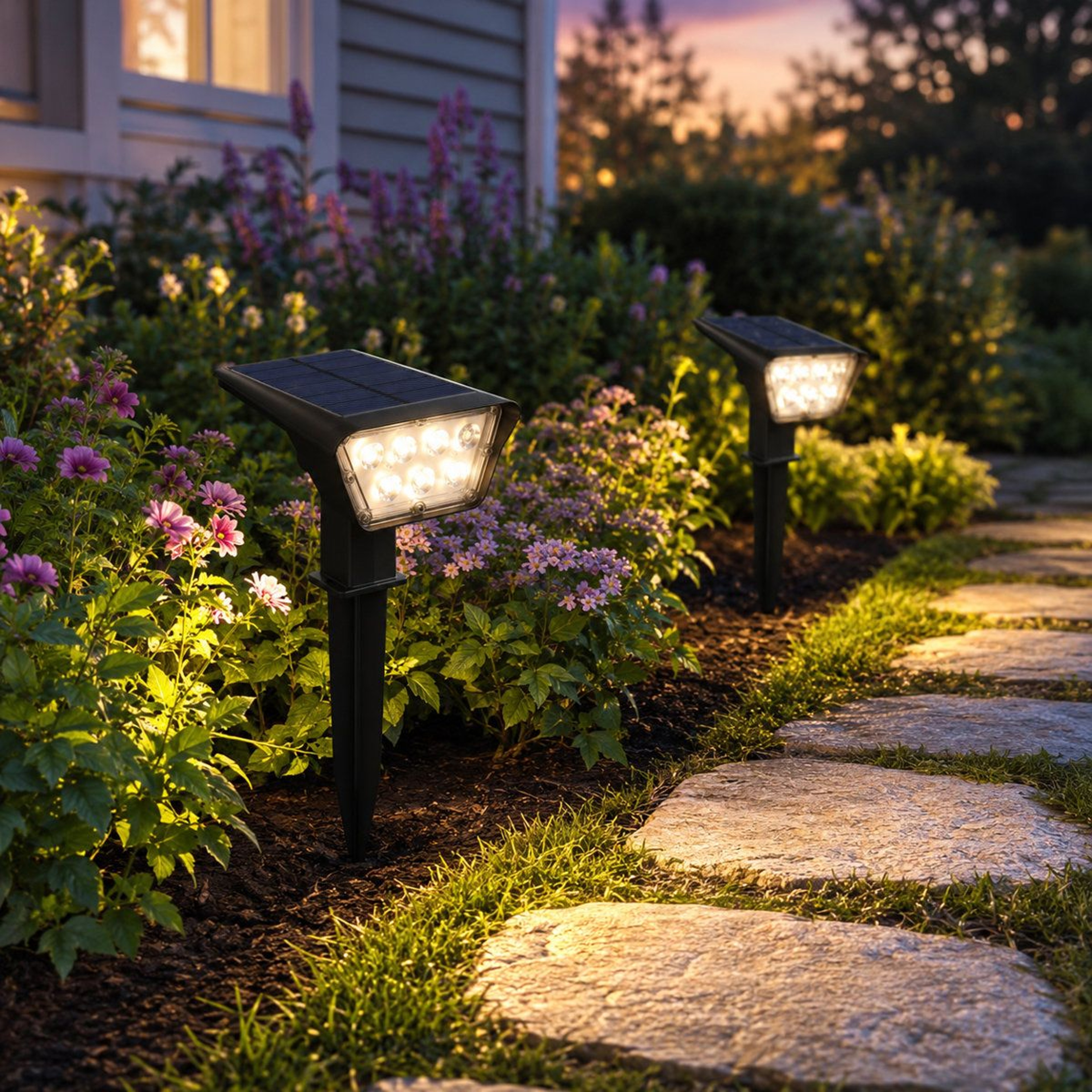 300 Lumen Adjustable Solar Landscape Spotlights Dusk To Dawn Outdoor Lights Set Of 2 6