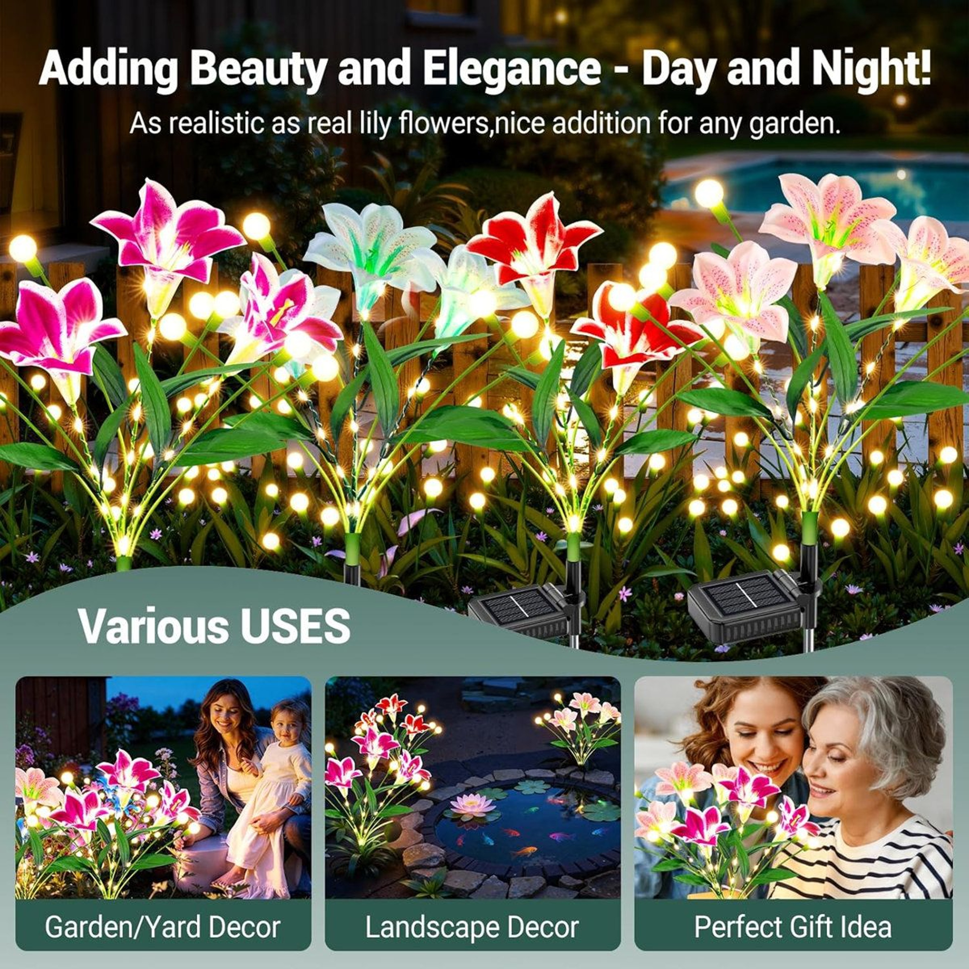 Solar Lily Firefly Garden Lights Waterproof Swaying Outdoor Pathway Decor Set Of 4 2