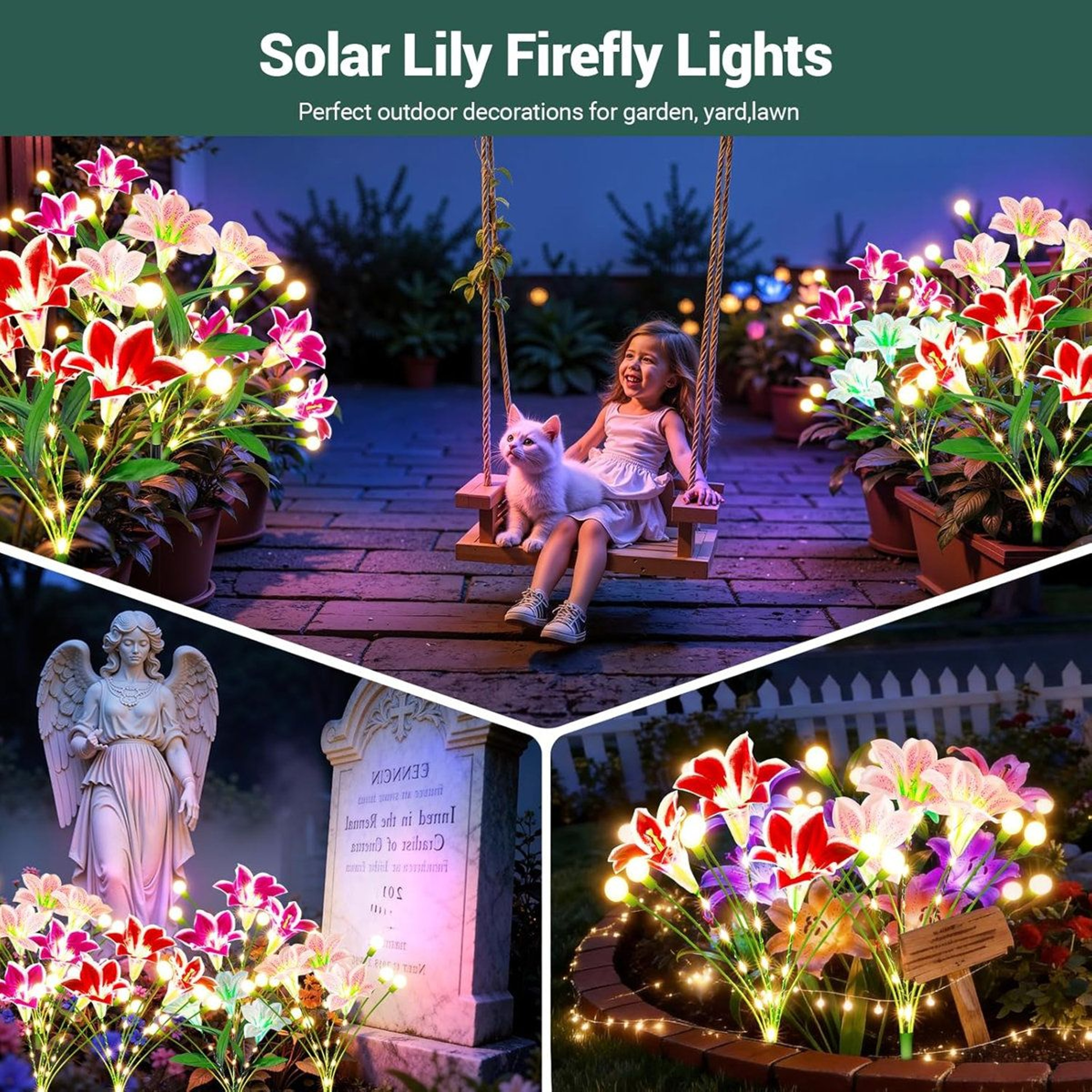 Solar Lily Firefly Garden Lights Waterproof Swaying Outdoor Pathway Decor Set Of 4 4