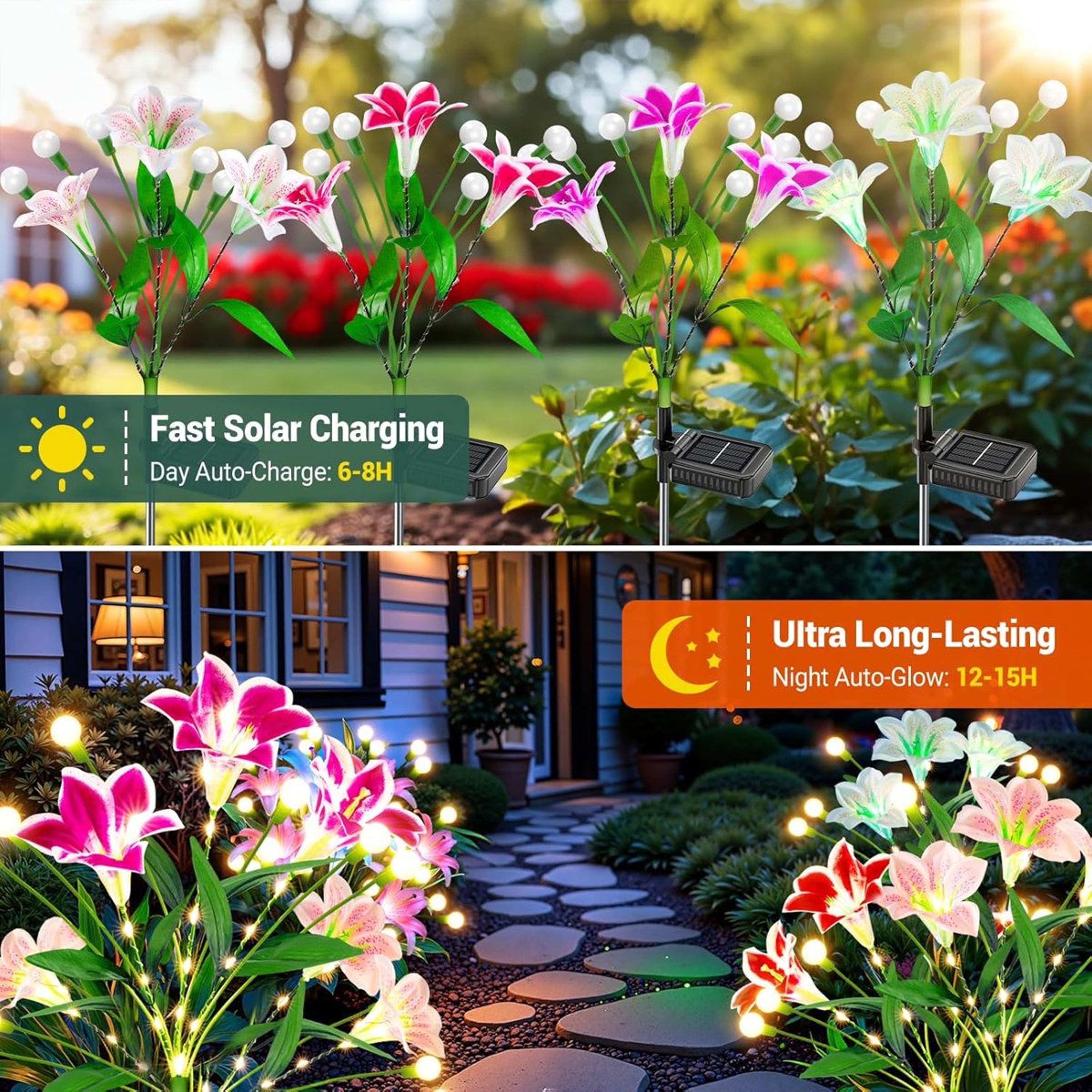 Solar Lily Firefly Garden Lights Waterproof Swaying Outdoor Pathway Decor Set Of 4 6