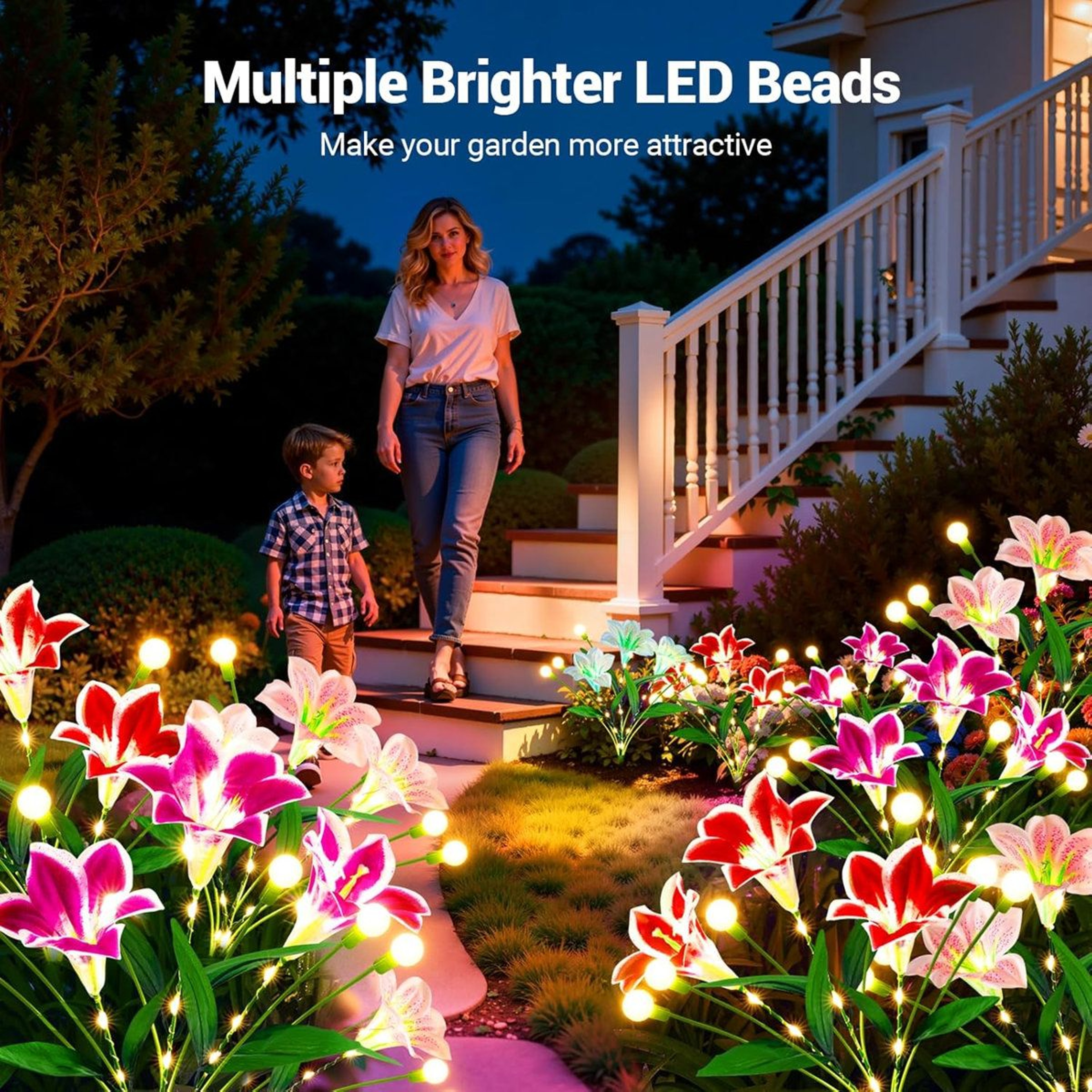 Solar Lily Firefly Garden Lights Waterproof Swaying Outdoor Pathway Decor Set Of 4 3