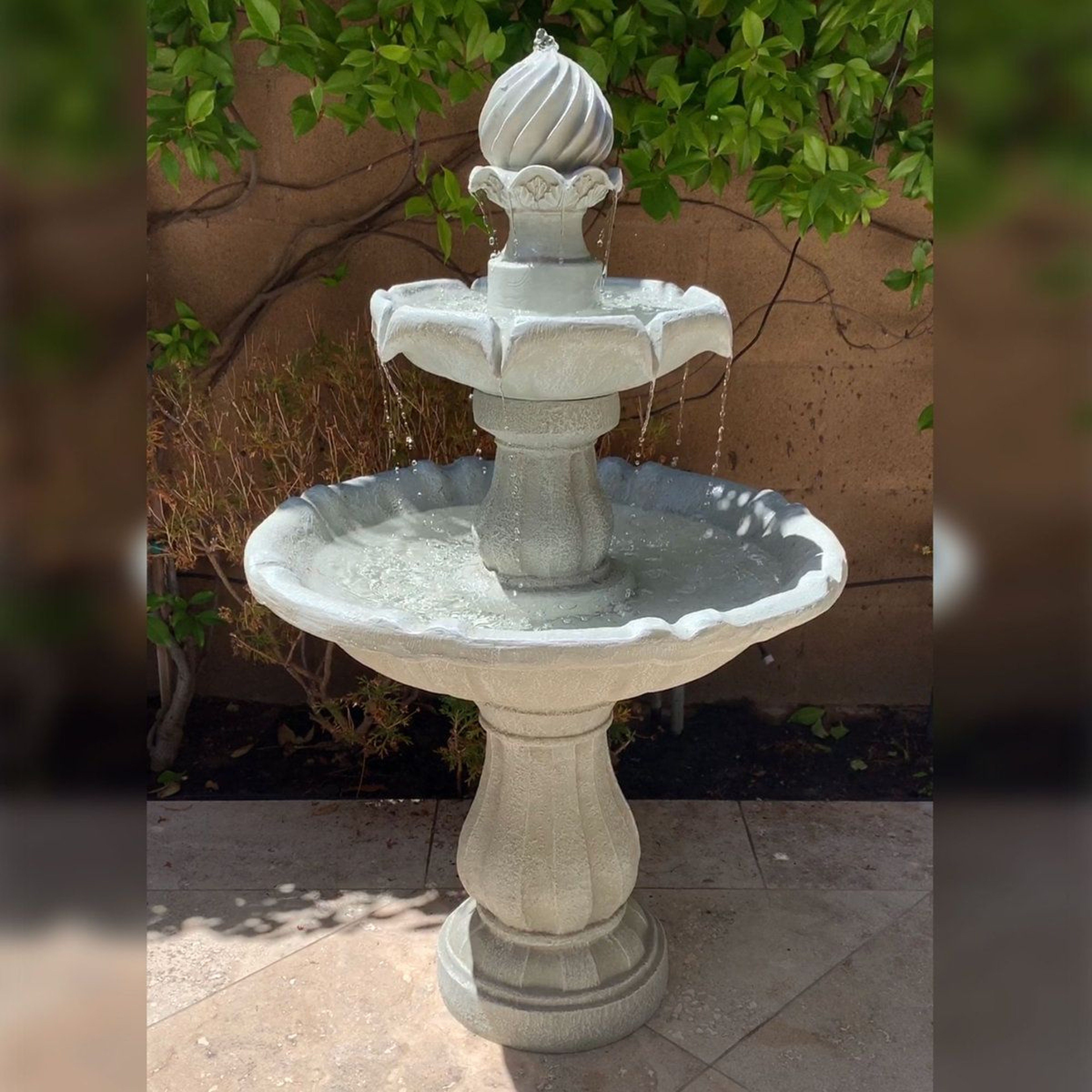 Traditional 2 Tier Solar Water Fountain With Battery Backup For Patio And Garden 10