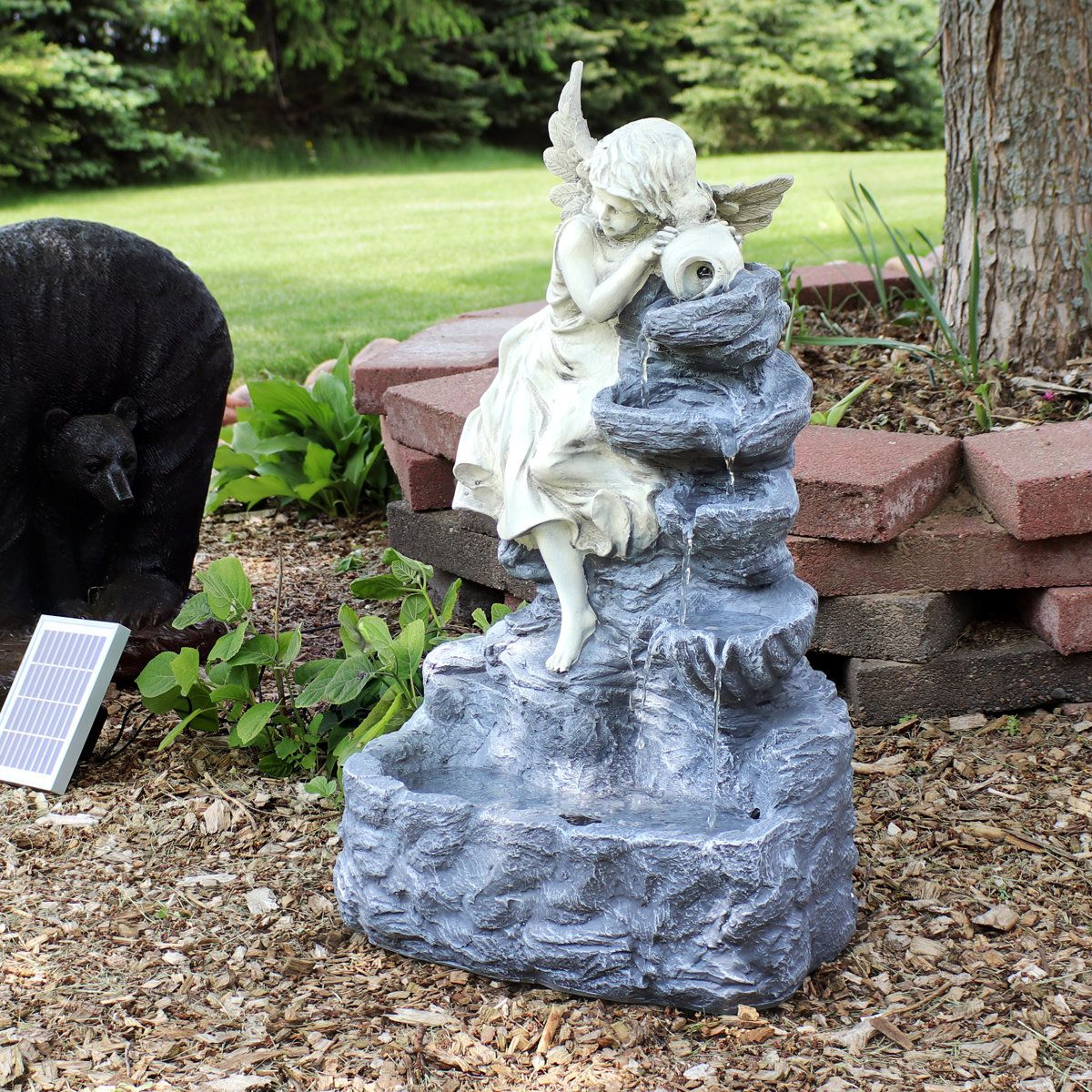 Solar Angel Garden Fountain With LED Light And Battery Backup 8