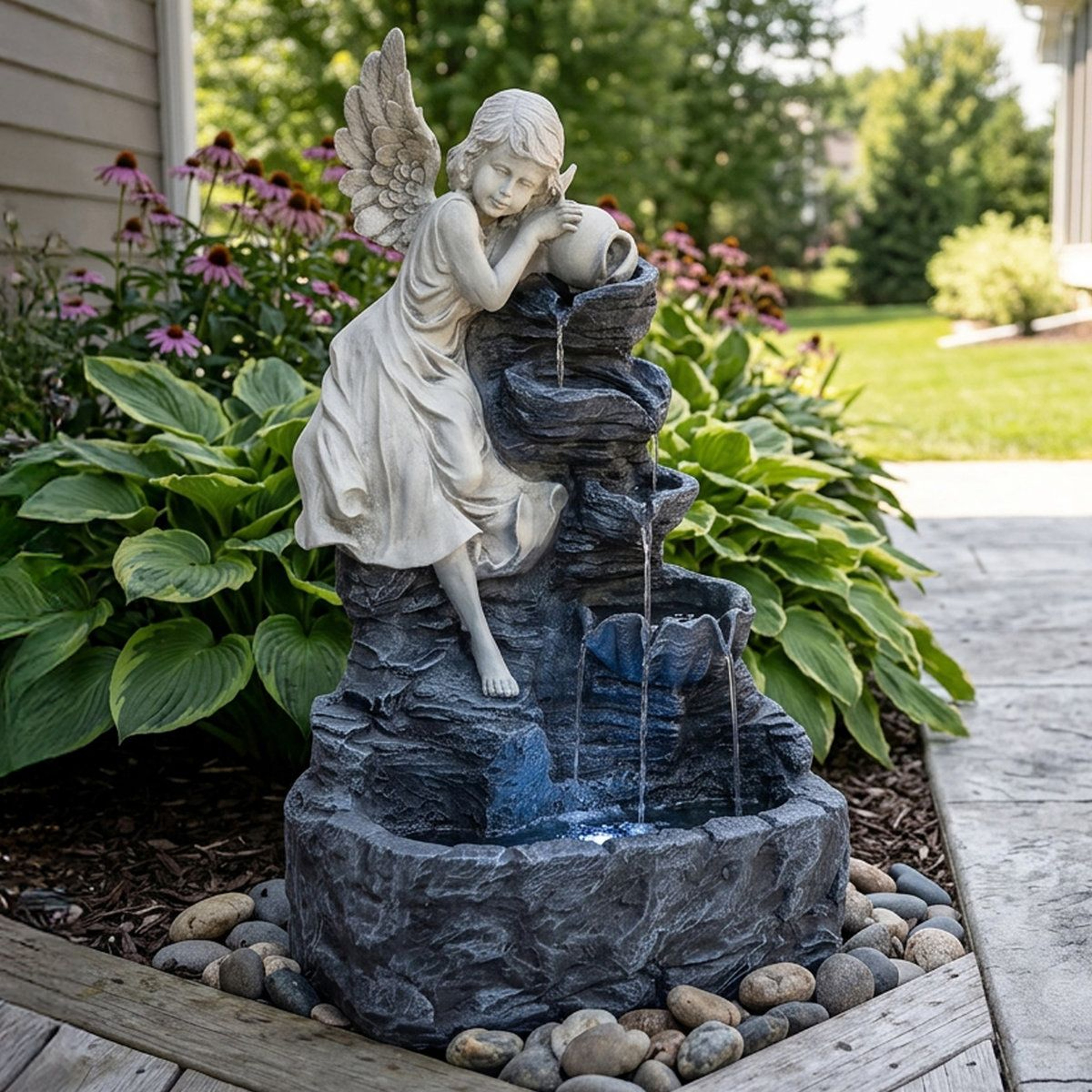Solar Angel Garden Fountain With LED Light And Battery Backup 11
