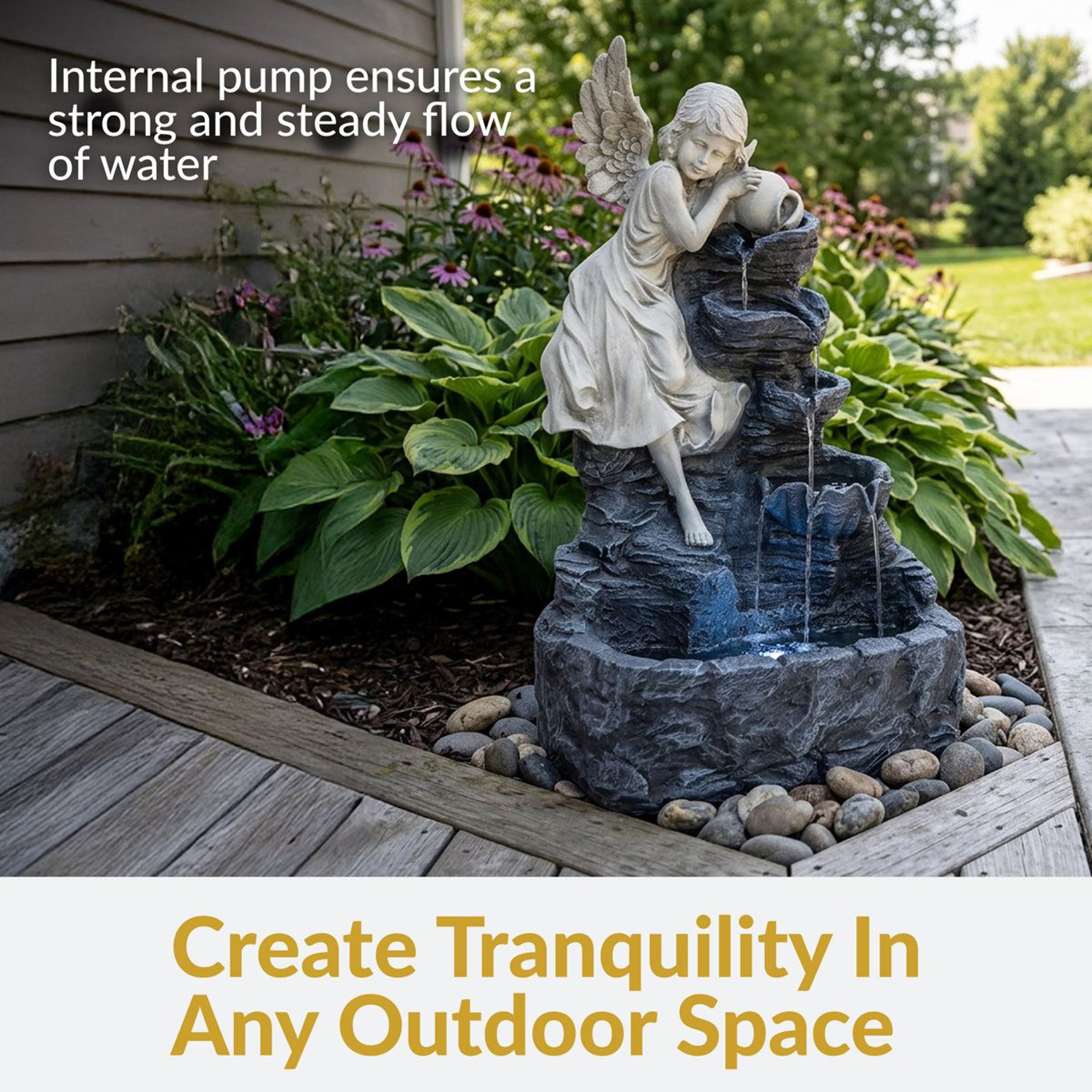 Solar Angel Garden Fountain With LED Light And Battery Backup 2